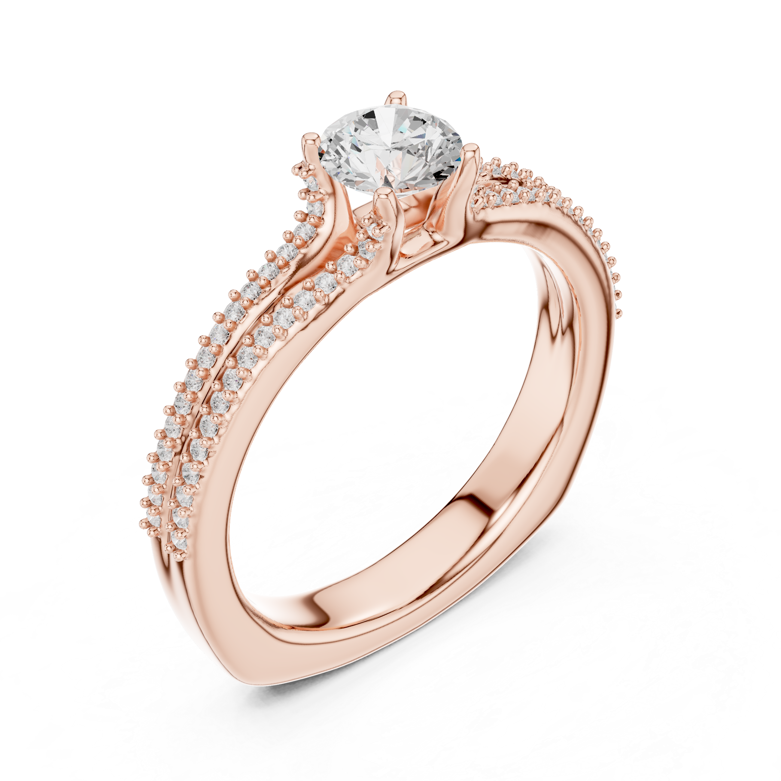 Modern Diamond Engagement Ring with Split Shank and Double Pav? Band