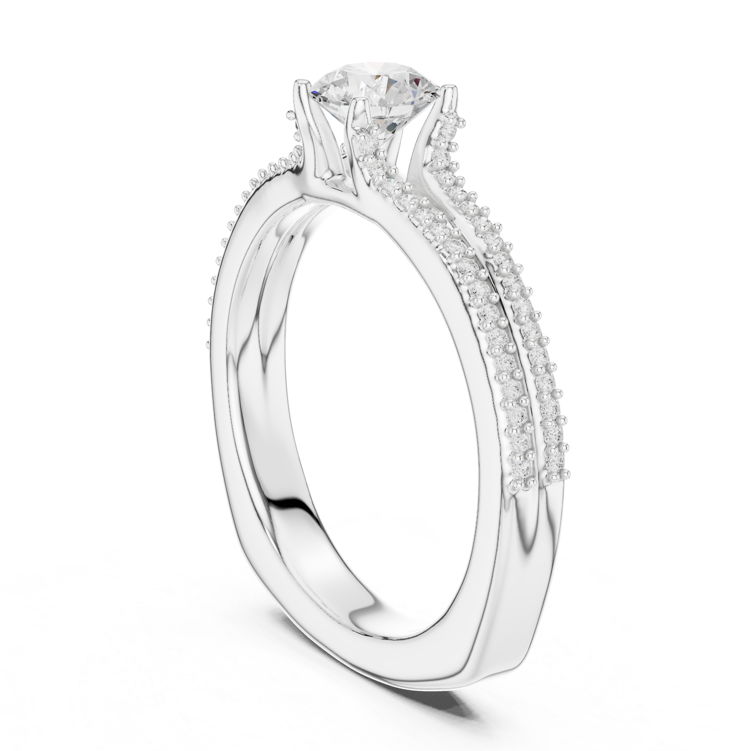 Modern Diamond Engagement Ring with Split Shank and Double Pav? Band