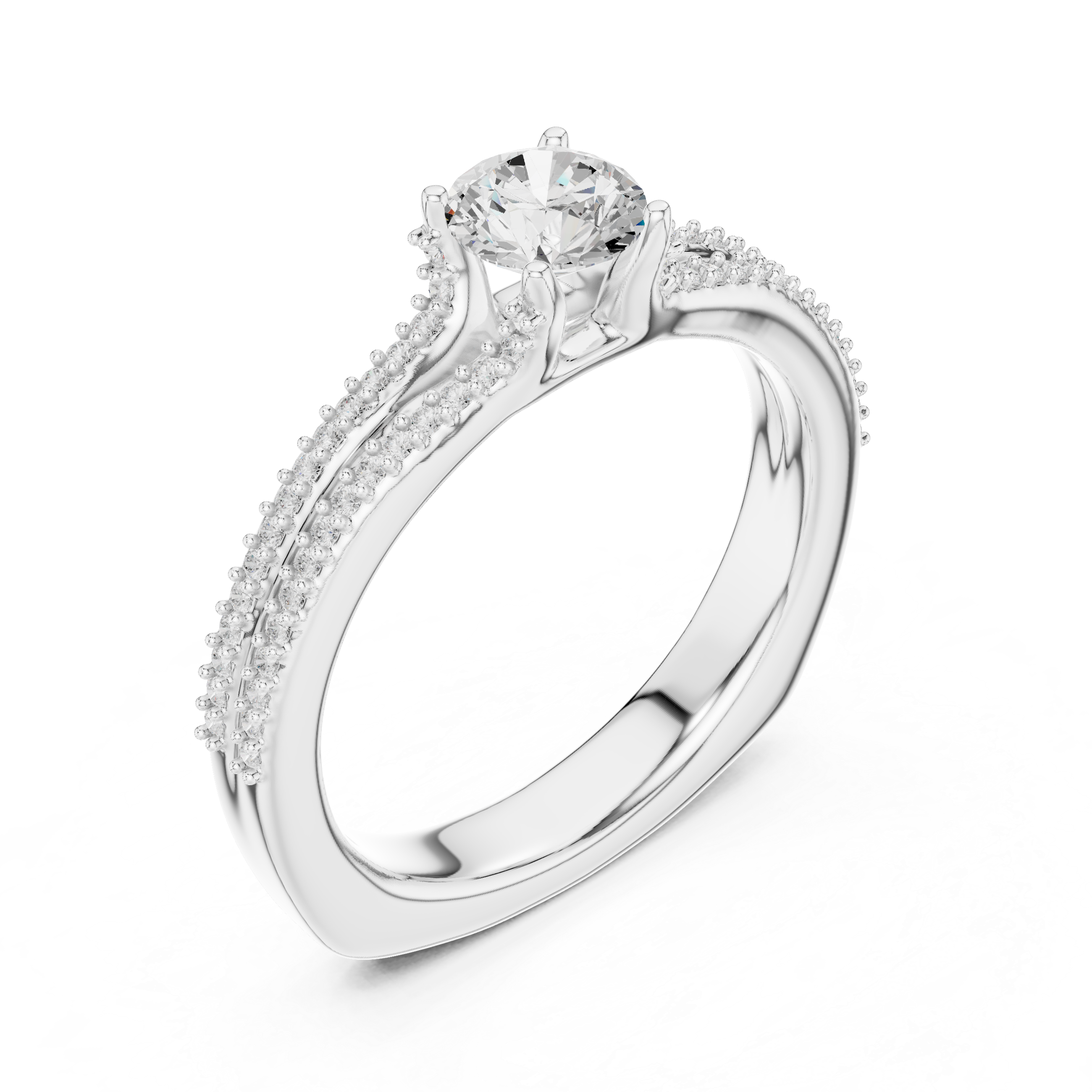 Modern Diamond Engagement Ring with Split Shank and Double Pav? Band