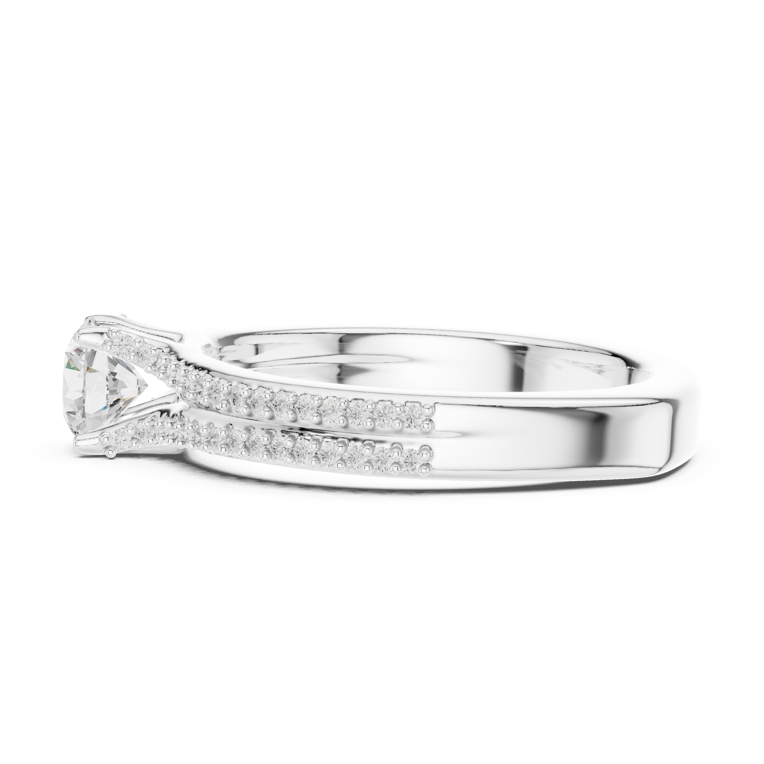 Modern Diamond Engagement Ring with Split Shank and Double Pav? Band