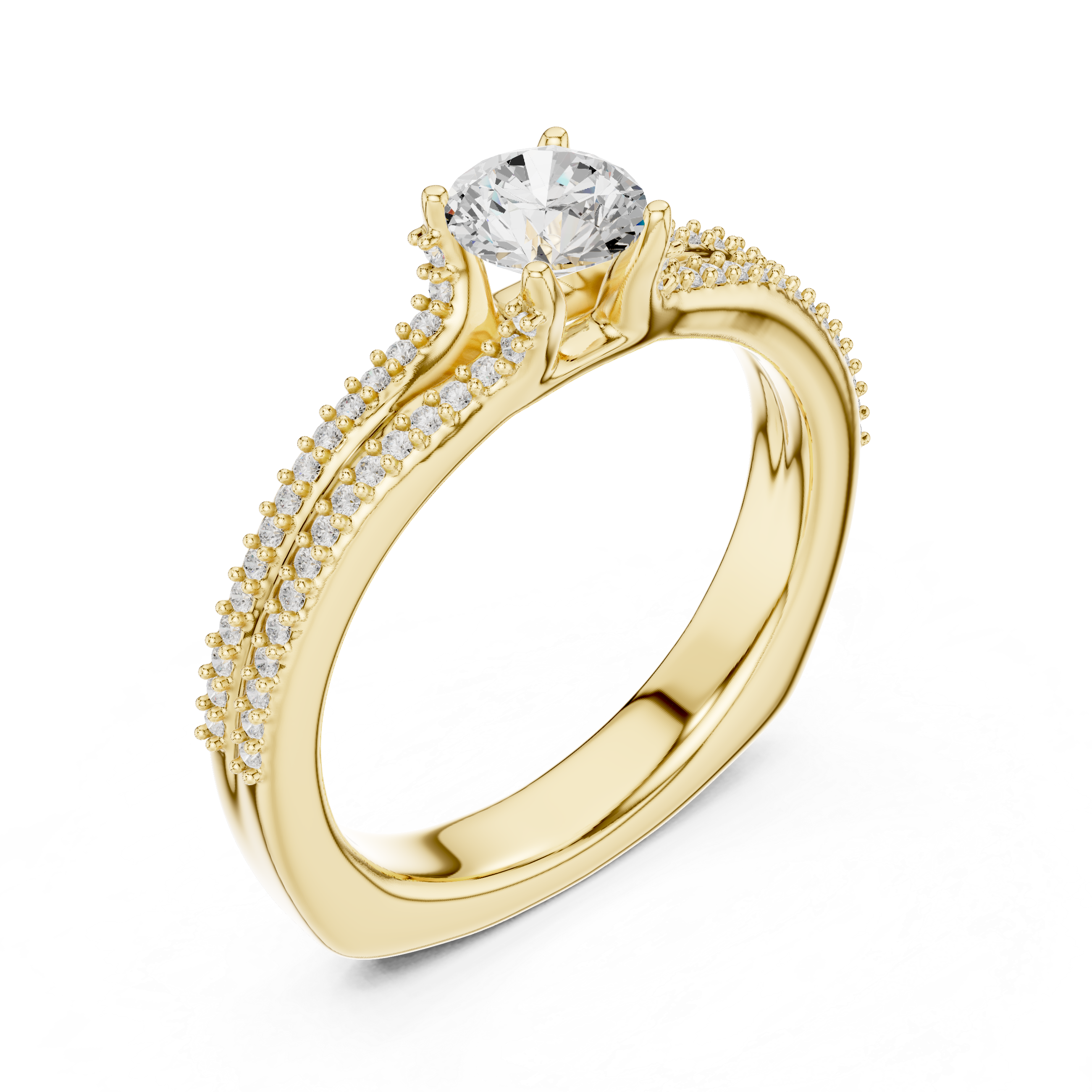 Modern Diamond Engagement Ring with Split Shank and Double Pav? Band