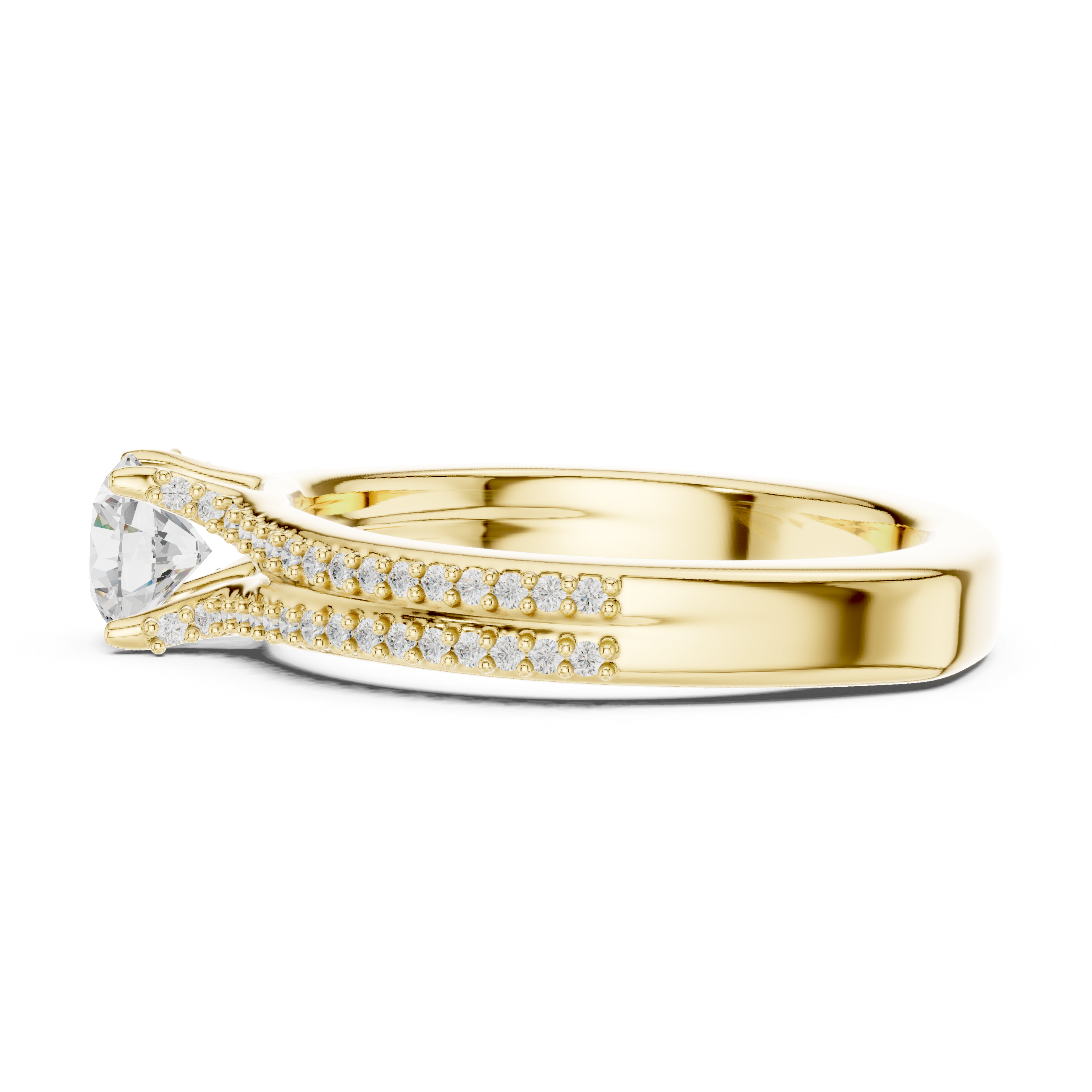 Modern Diamond Engagement Ring with Split Shank and Double Pav? Band
