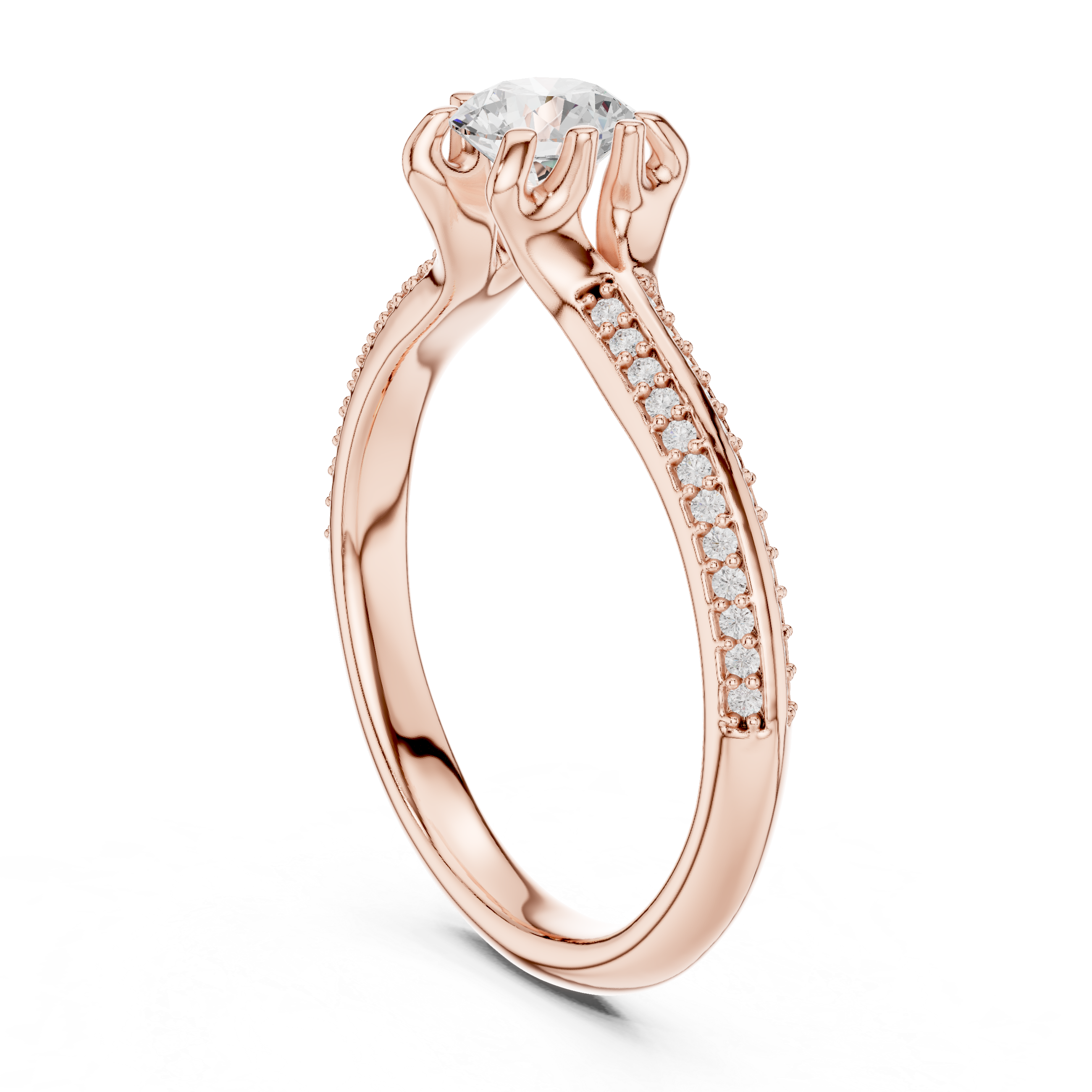 Classic Diamond Engagement Ring with Tapered Pav? Band and Four-Prong Setting