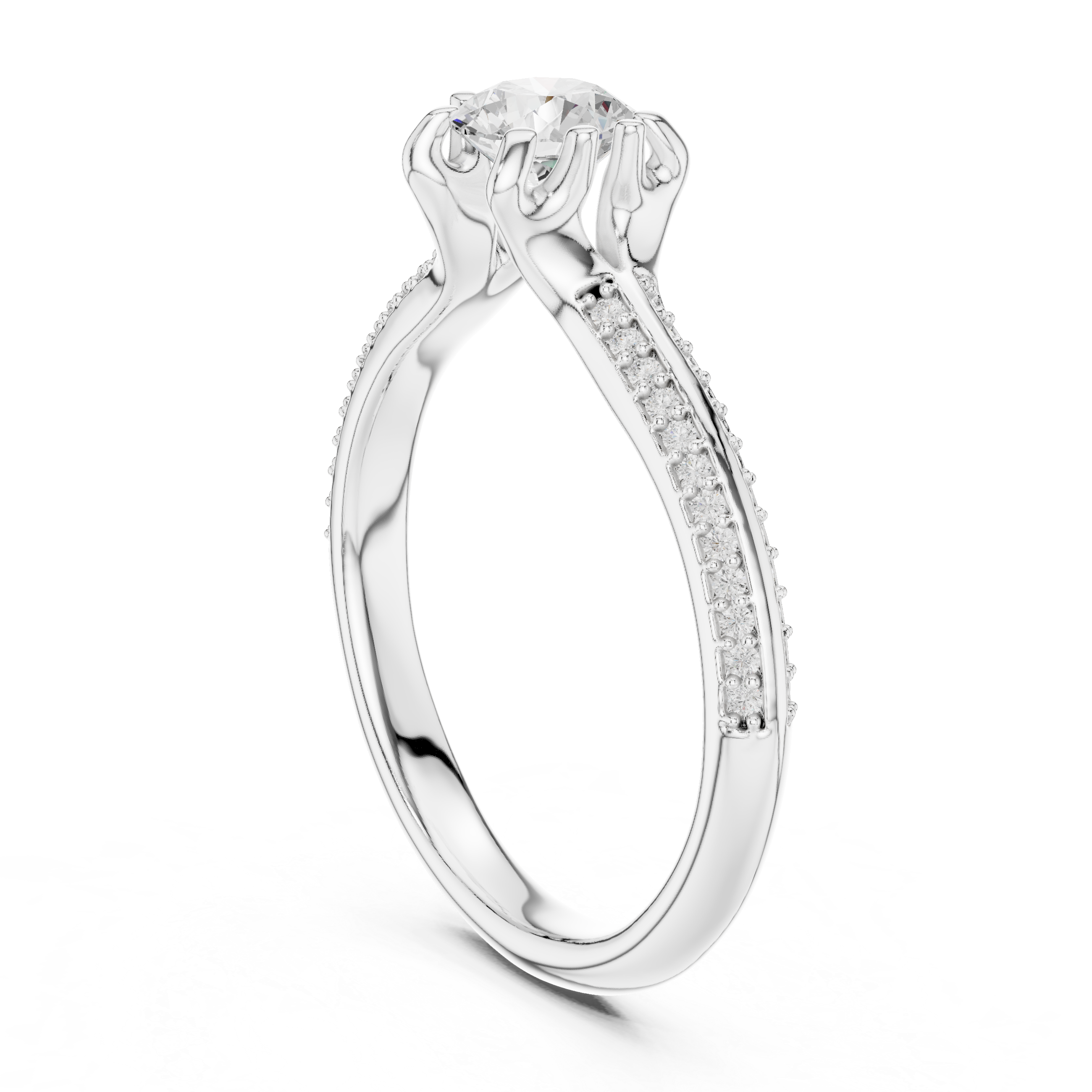 Classic Diamond Engagement Ring with Tapered Pav? Band and Four-Prong Setting