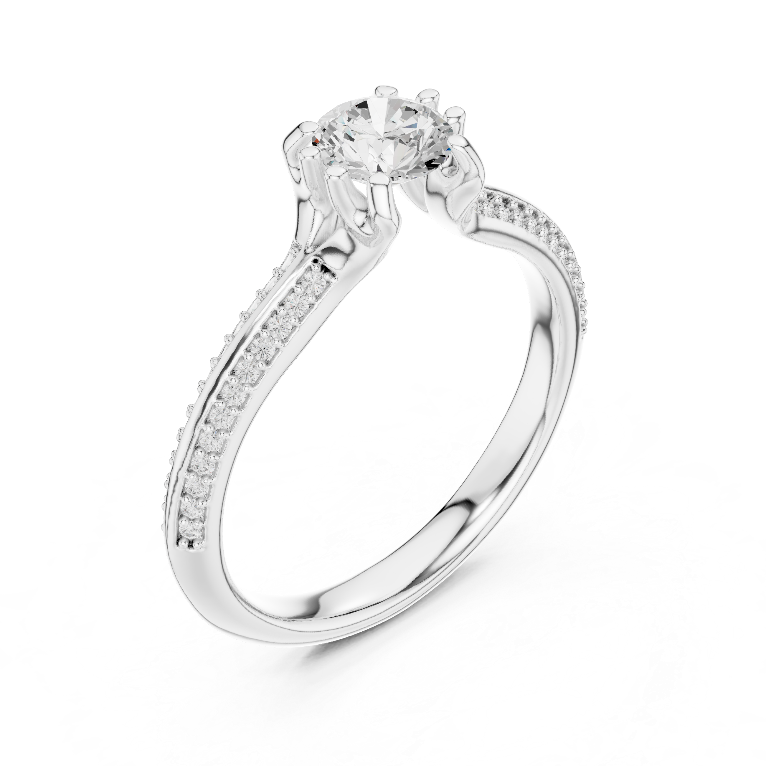 Classic Diamond Engagement Ring with Tapered Pav? Band and Four-Prong Setting