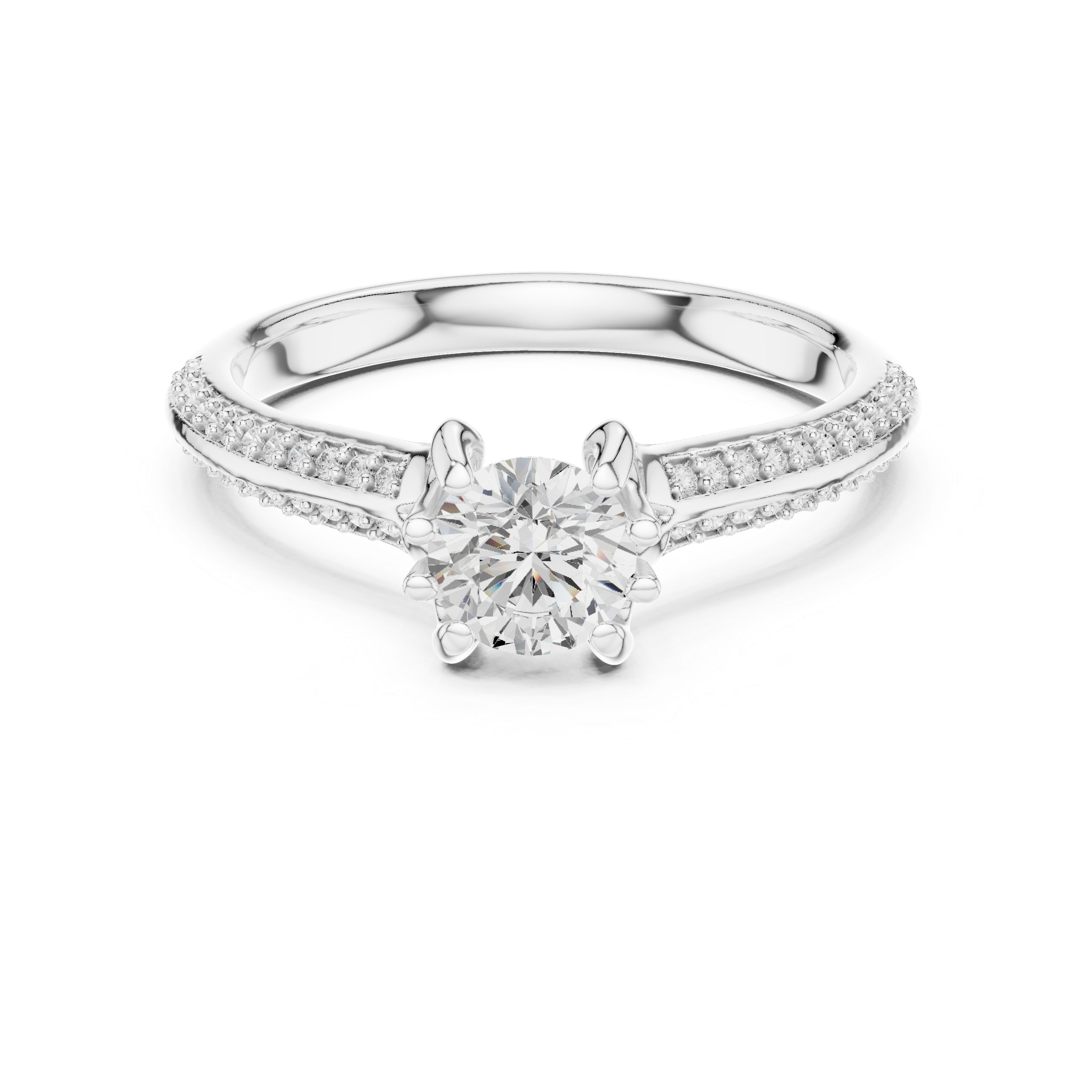 Classic Diamond Engagement Ring with Tapered Pav? Band and Four-Prong Setting