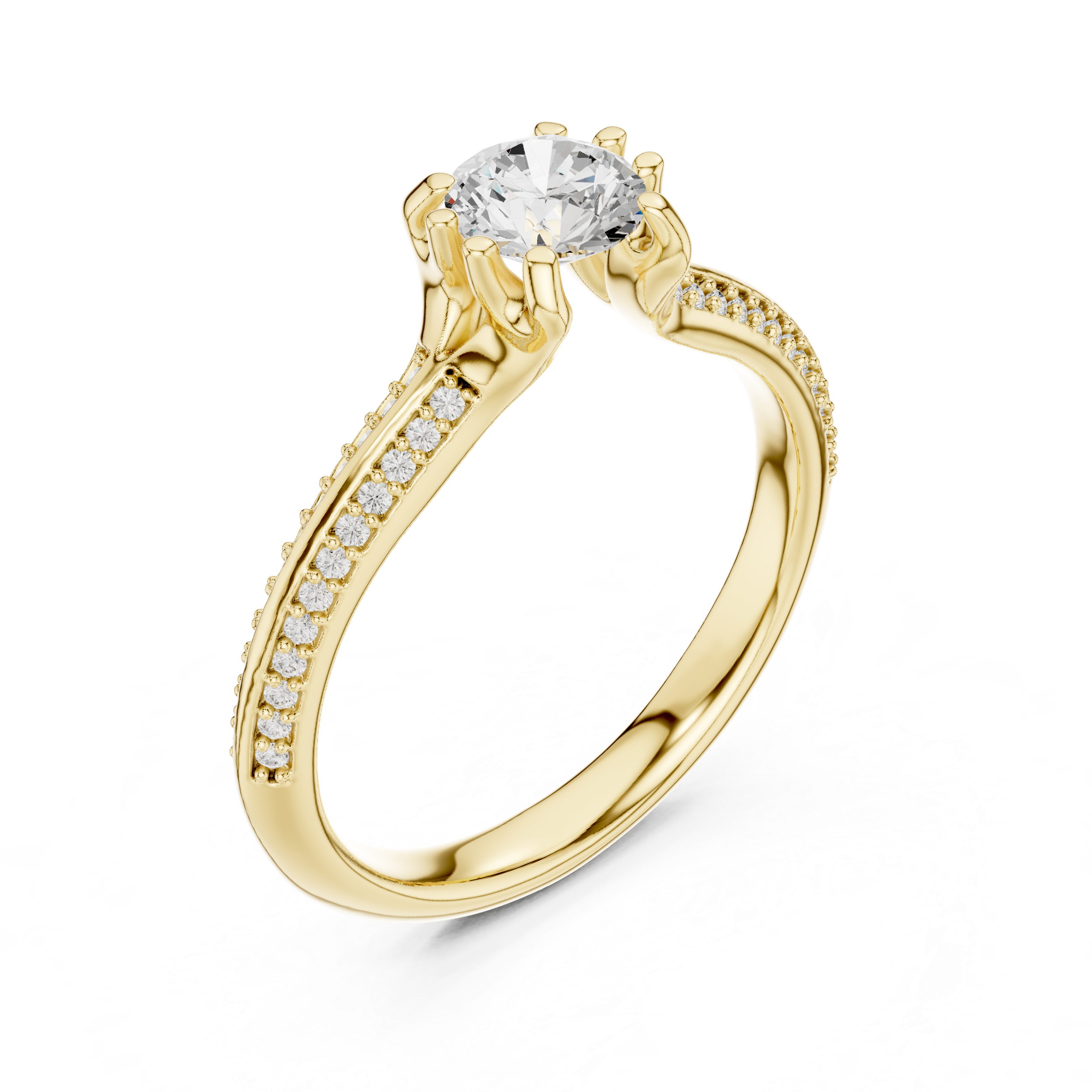 Classic Diamond Engagement Ring with Tapered Pav? Band and Four-Prong Setting
