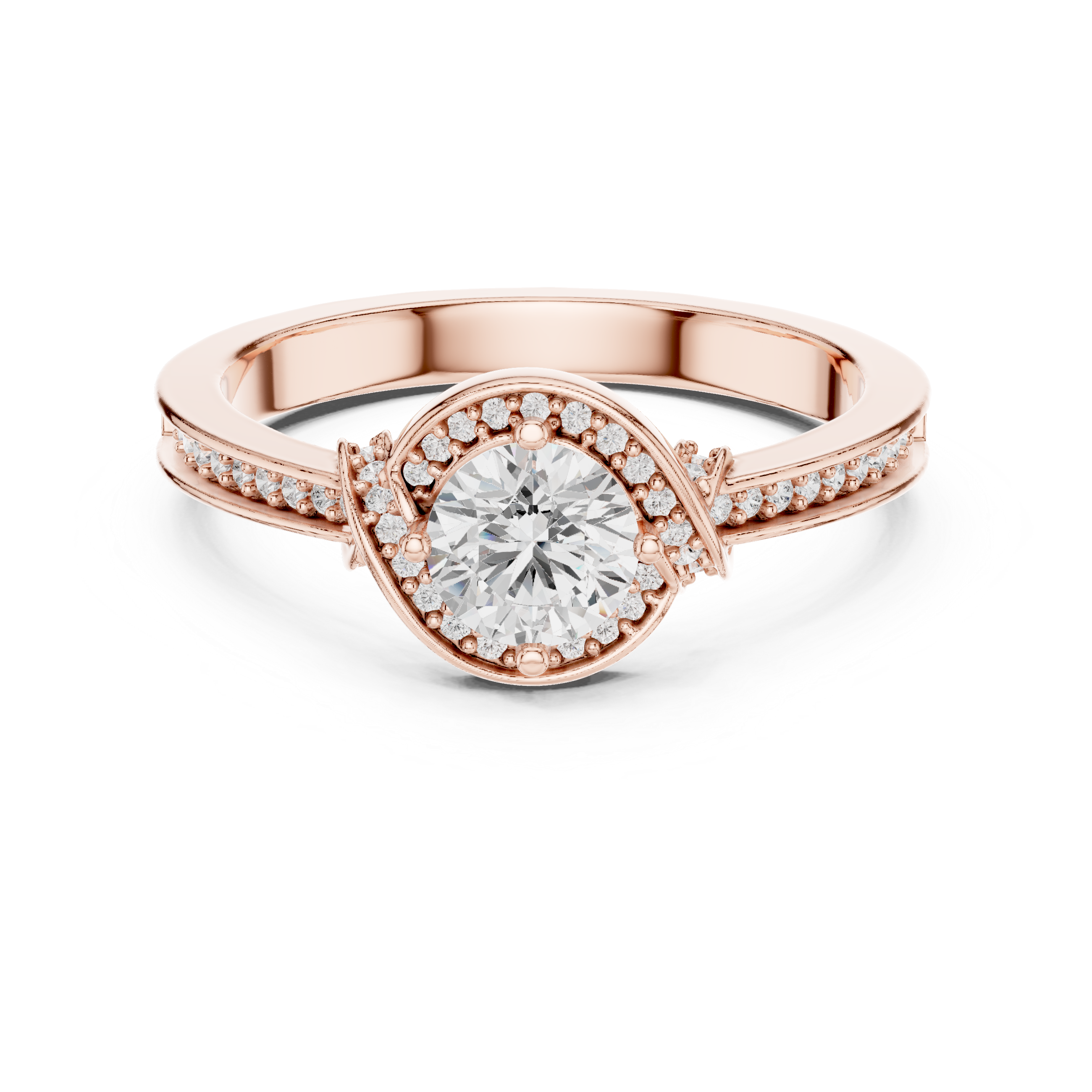 Twisted Pav?-Set Band and Round Center Stone