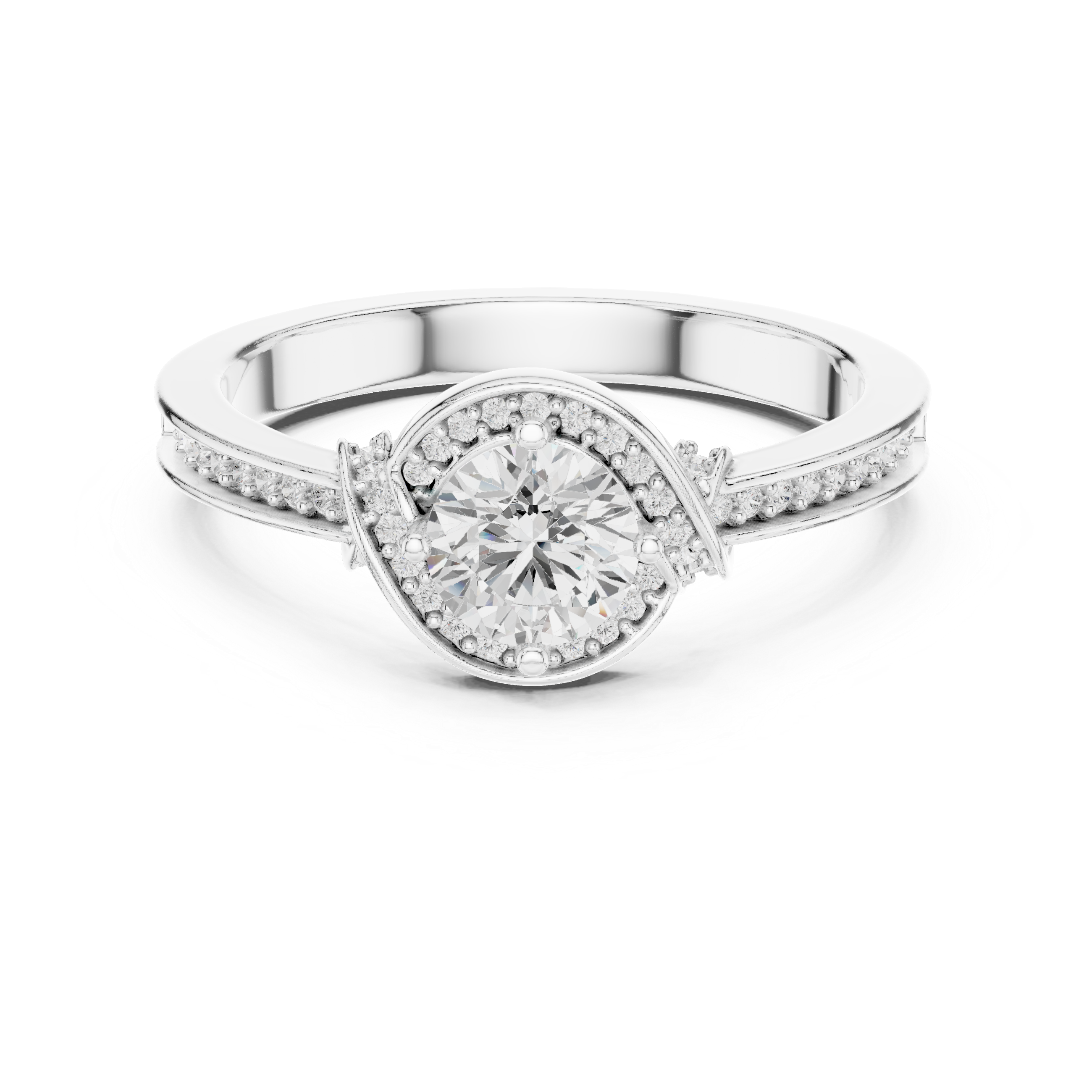 Twisted Pav?-Set Band and Round Center Stone