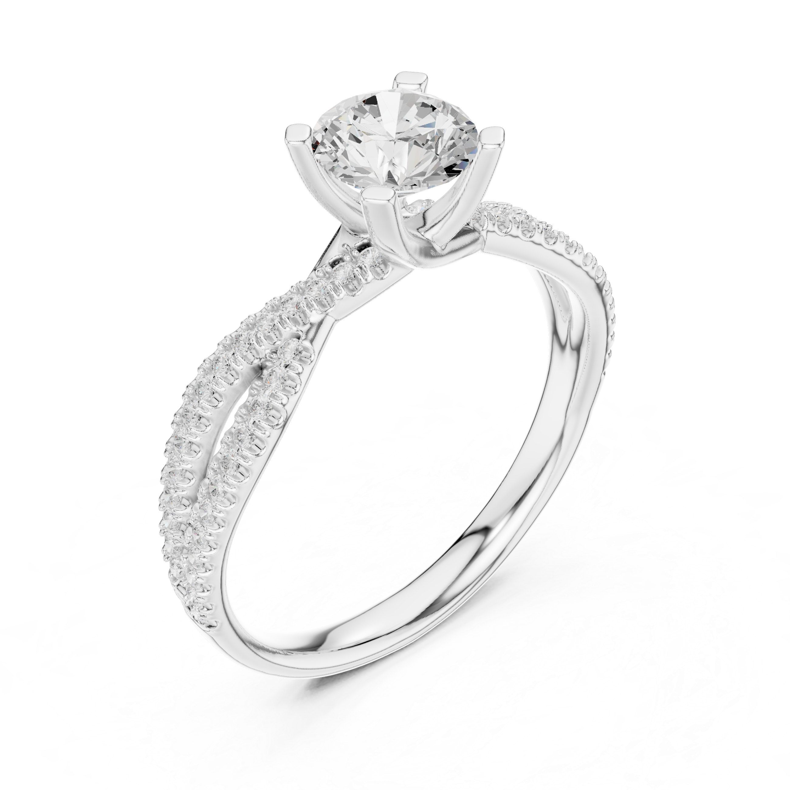 Graceful Twist Diamond Engagement Ring with Double Pav? Band and Round Center Stone