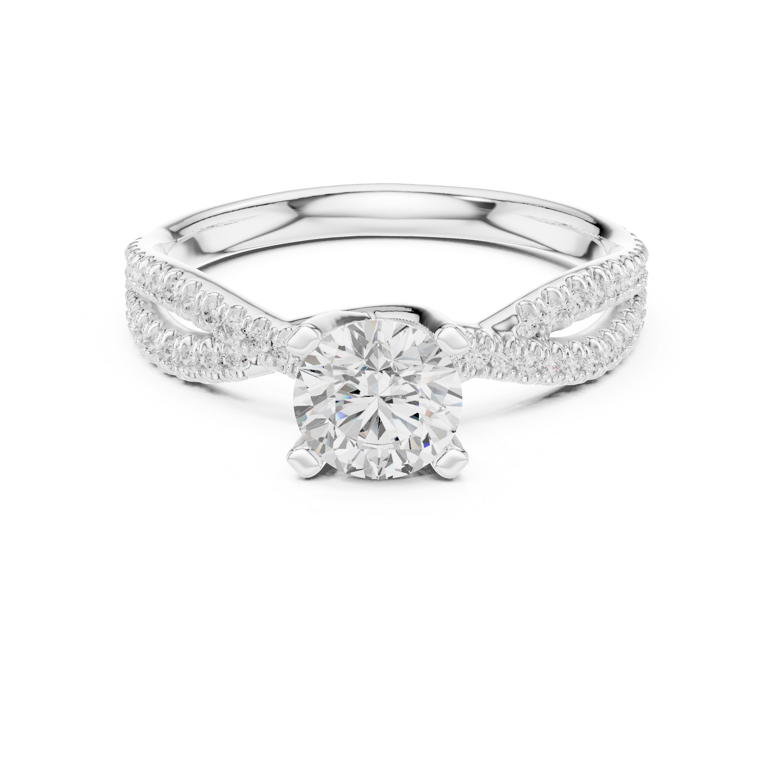 Graceful Twist Diamond Engagement Ring with Double Pav? Band and Round Center Stone