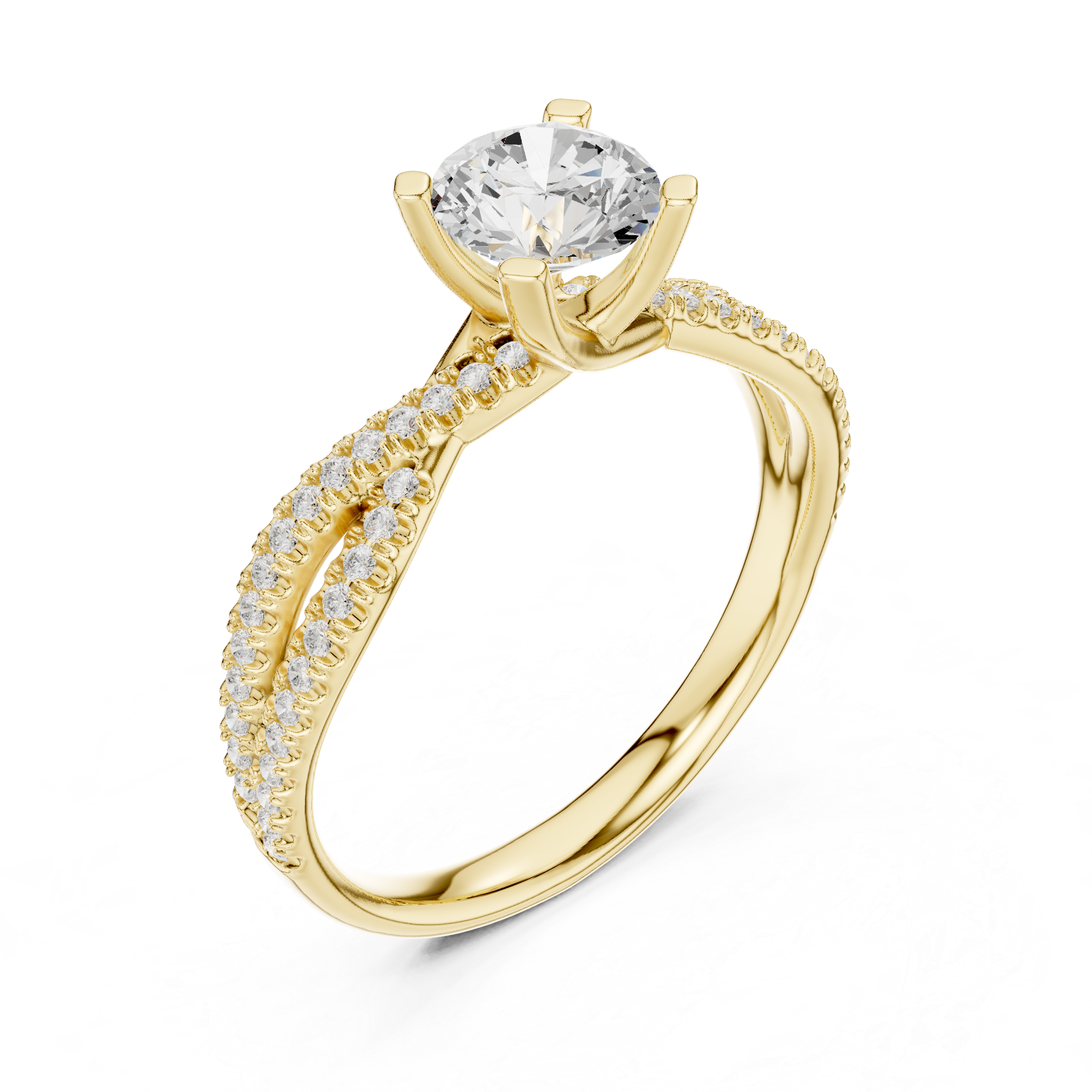 Graceful Twist Diamond Engagement Ring with Double Pav? Band and Round Center Stone
