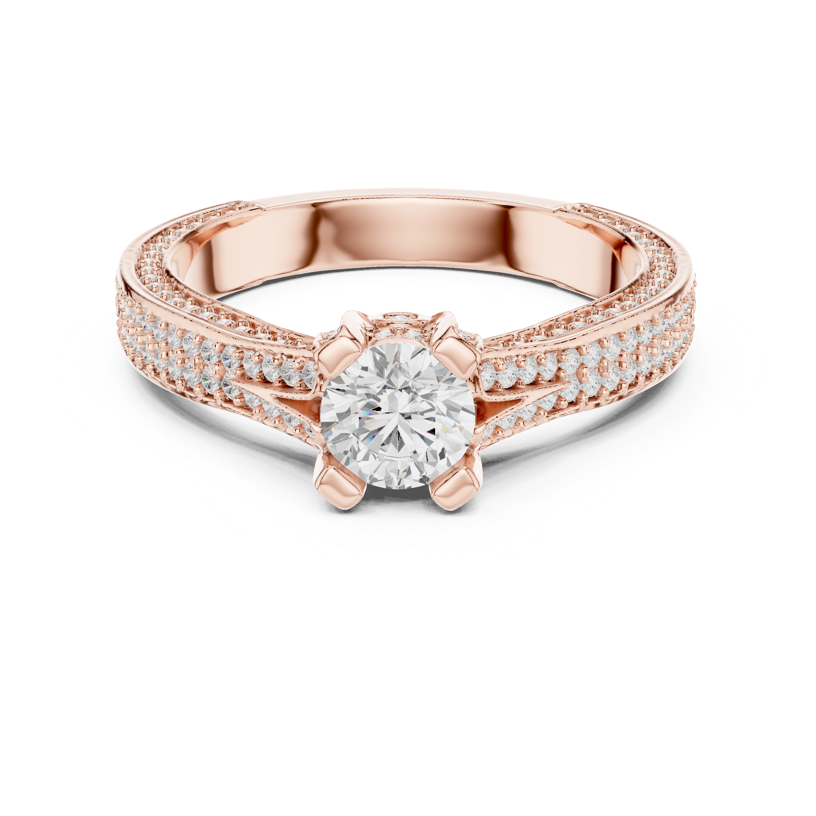 Exquisite Triple Row Pav? Diamond Engagement Ring with Round Center