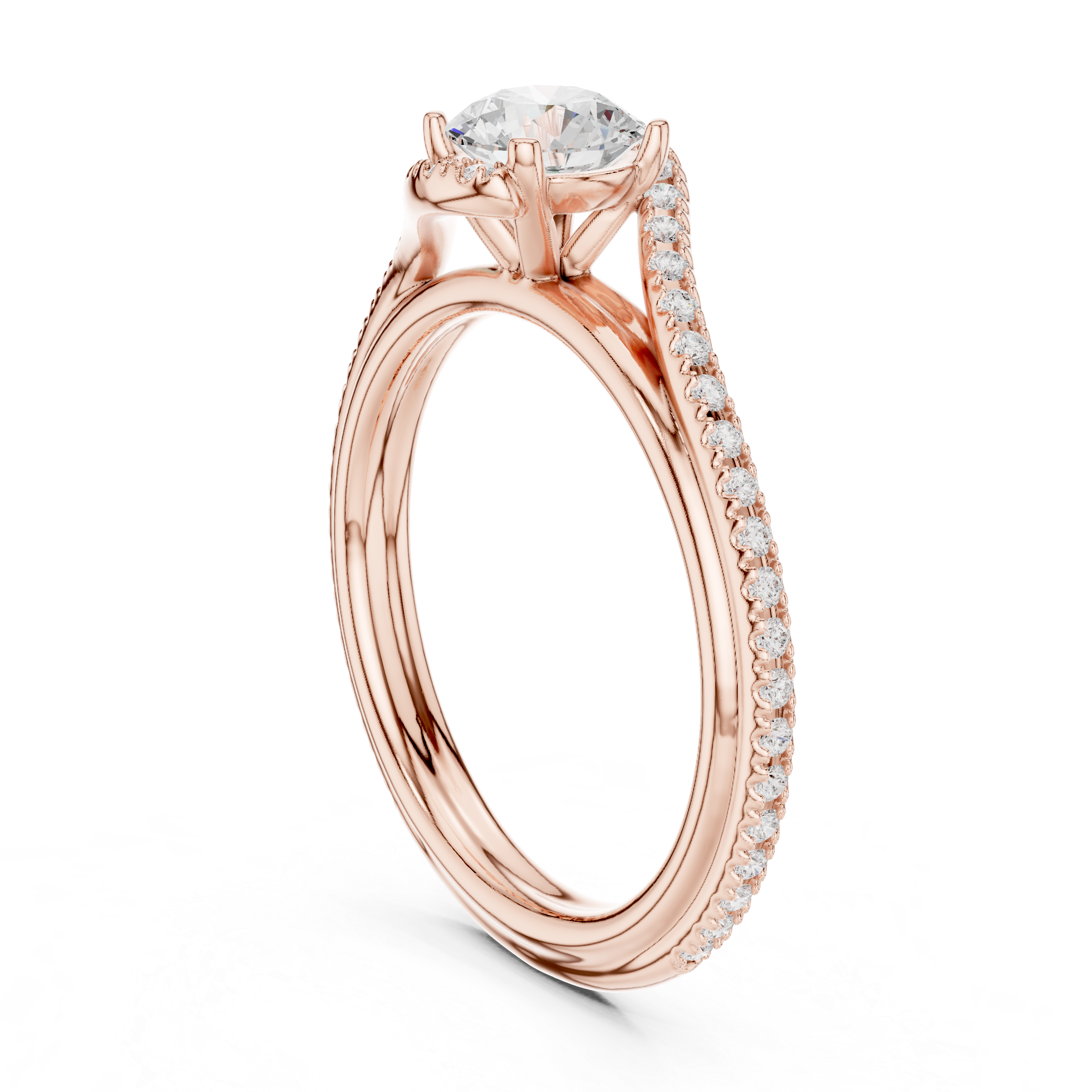Timeless Diamond Engagement Ring with Pav?-Set Band and Classic Four-Prong Setting