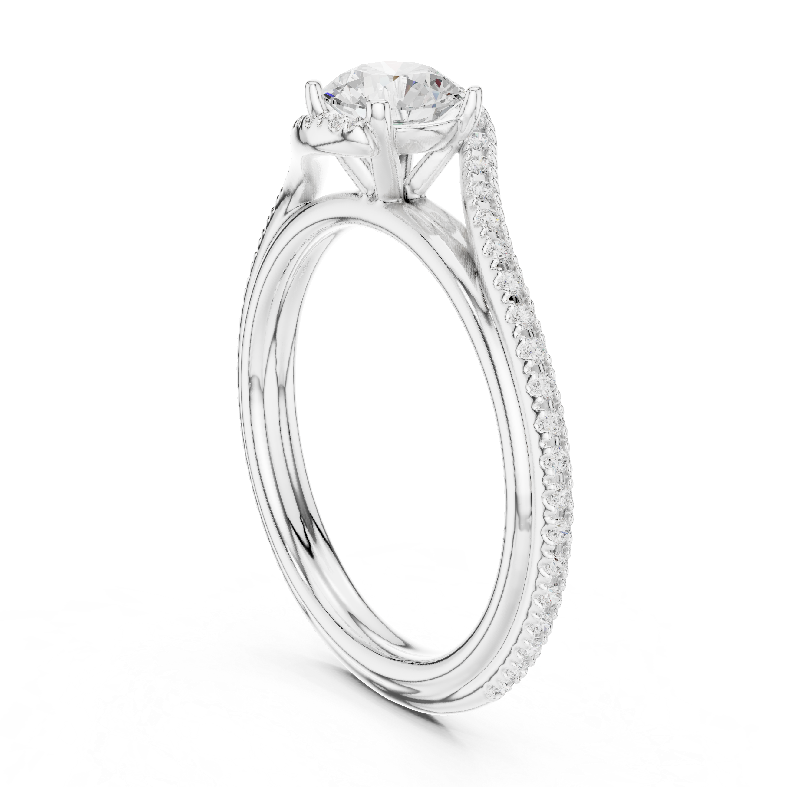 Timeless Diamond Engagement Ring with Pav?-Set Band and Classic Four-Prong Setting