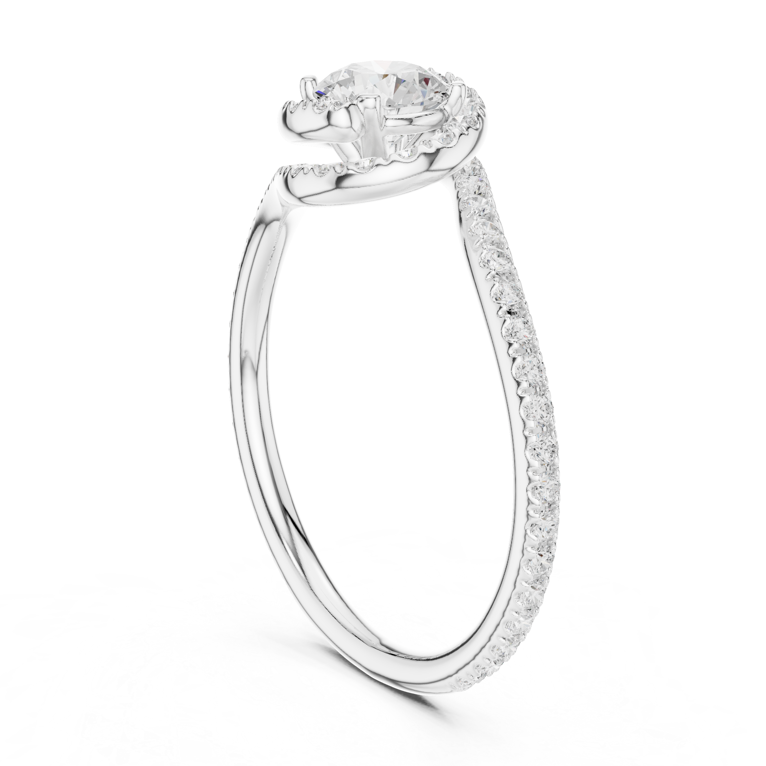 Delicate Halo Diamond Engagement Ring with Pav?-Set Band and Round Center Stone