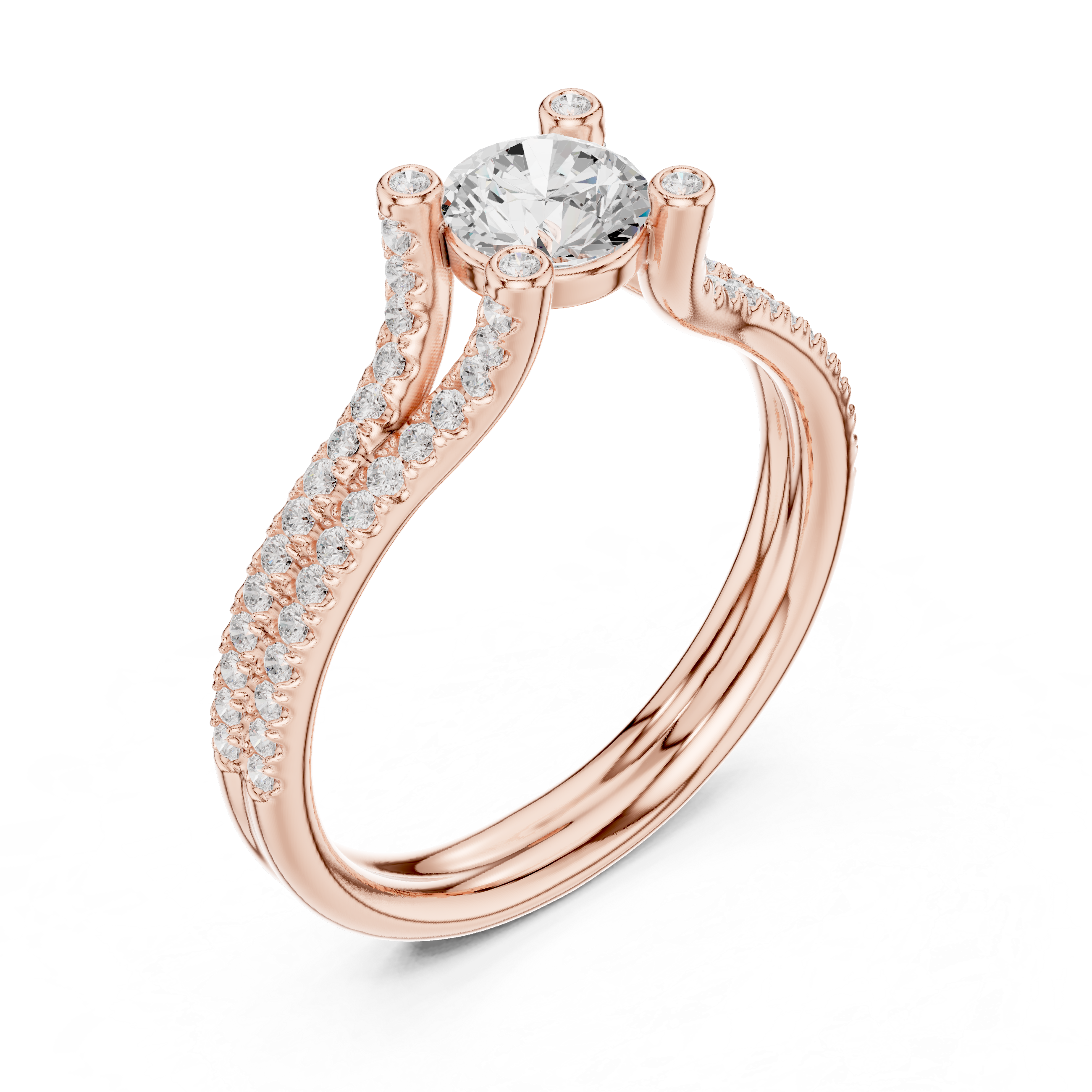 Diamond Engagement Ring with Double Pav? Bands and Round Center Stone