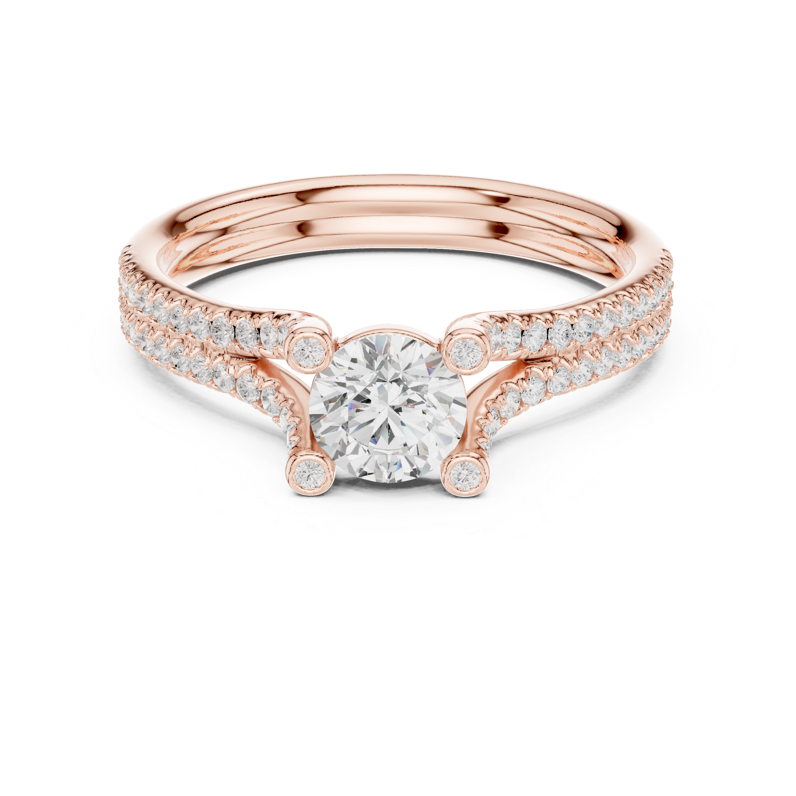 Diamond Engagement Ring with Double Pav? Bands and Round Center Stone