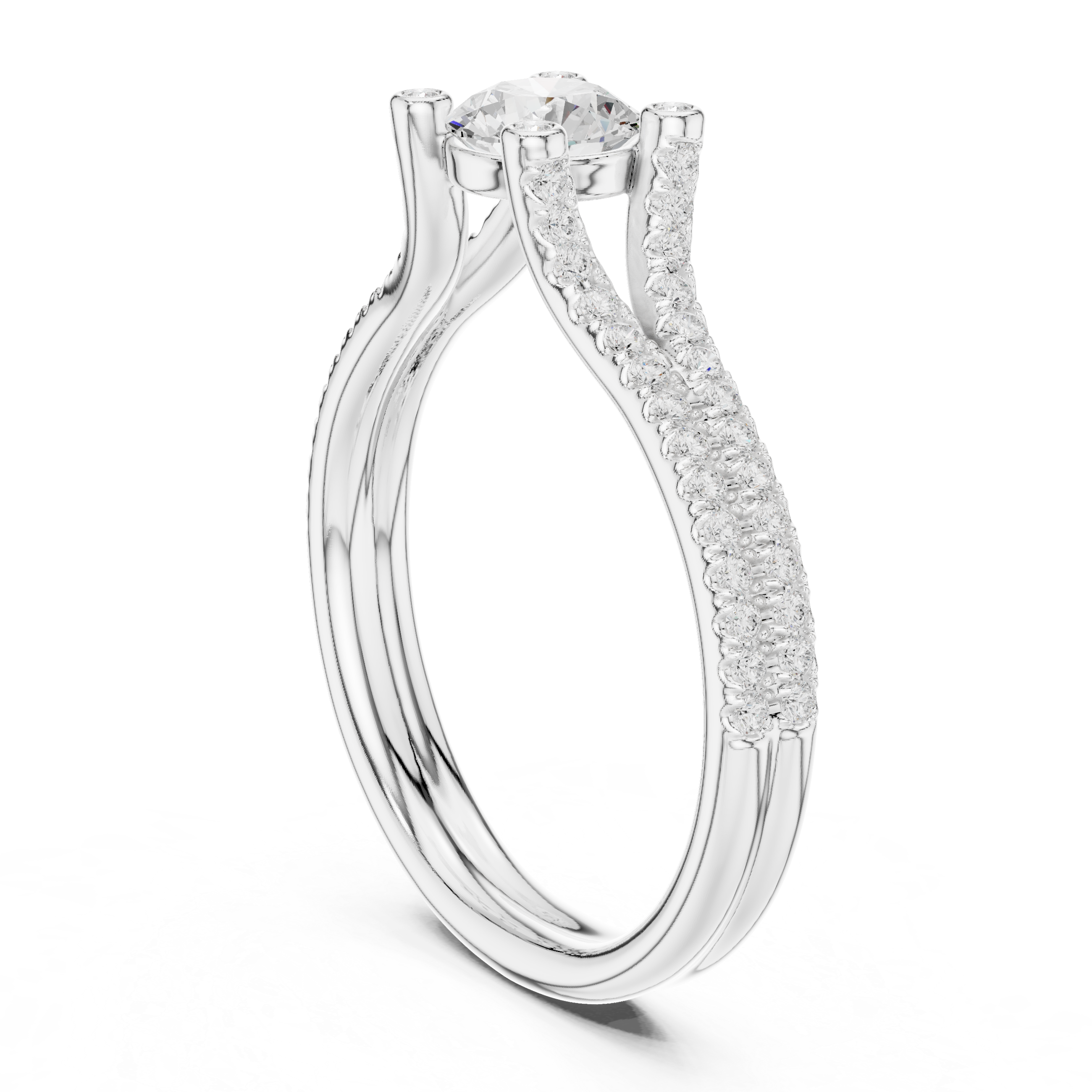 Diamond Engagement Ring with Double Pav? Bands and Round Center Stone