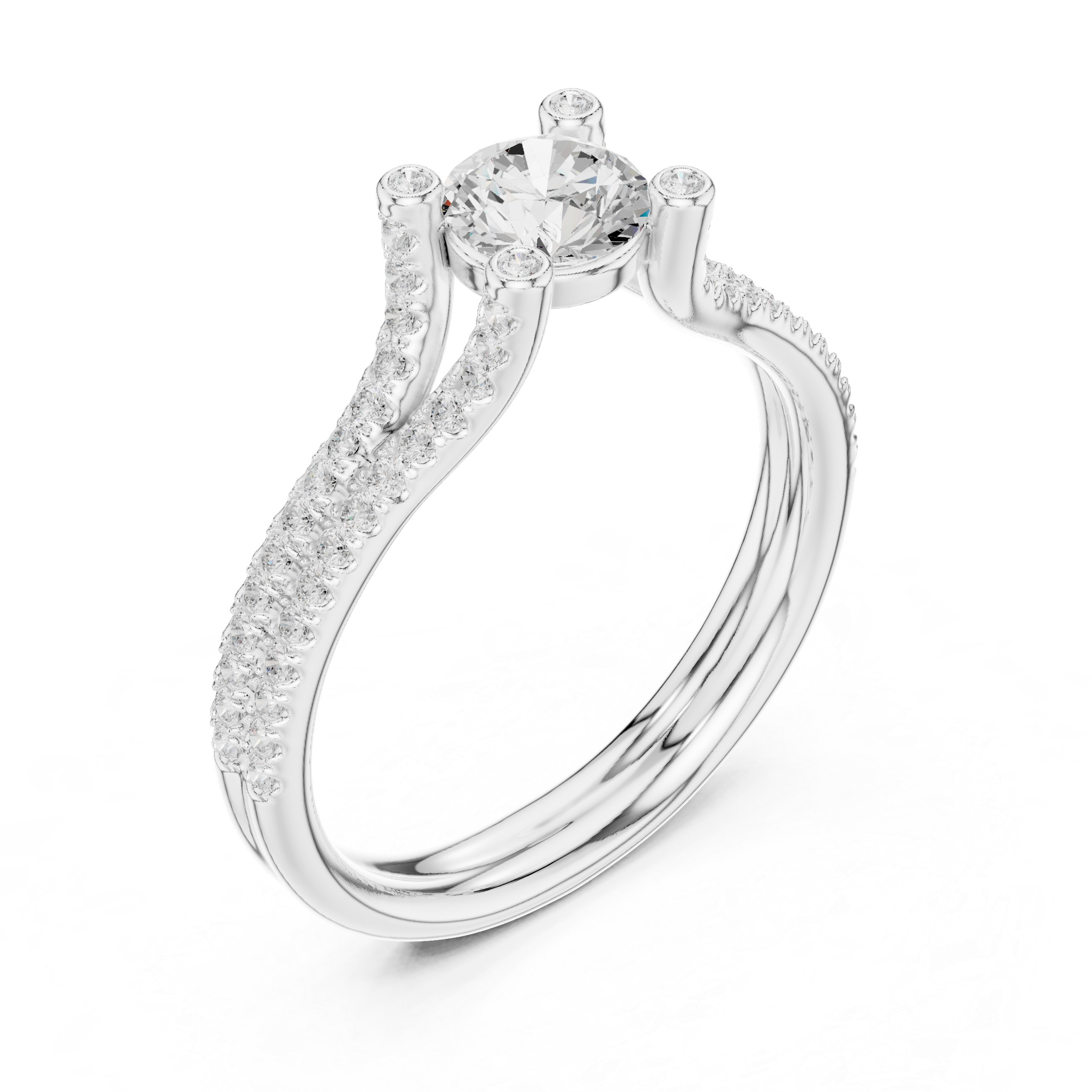 Diamond Engagement Ring with Double Pav? Bands and Round Center Stone