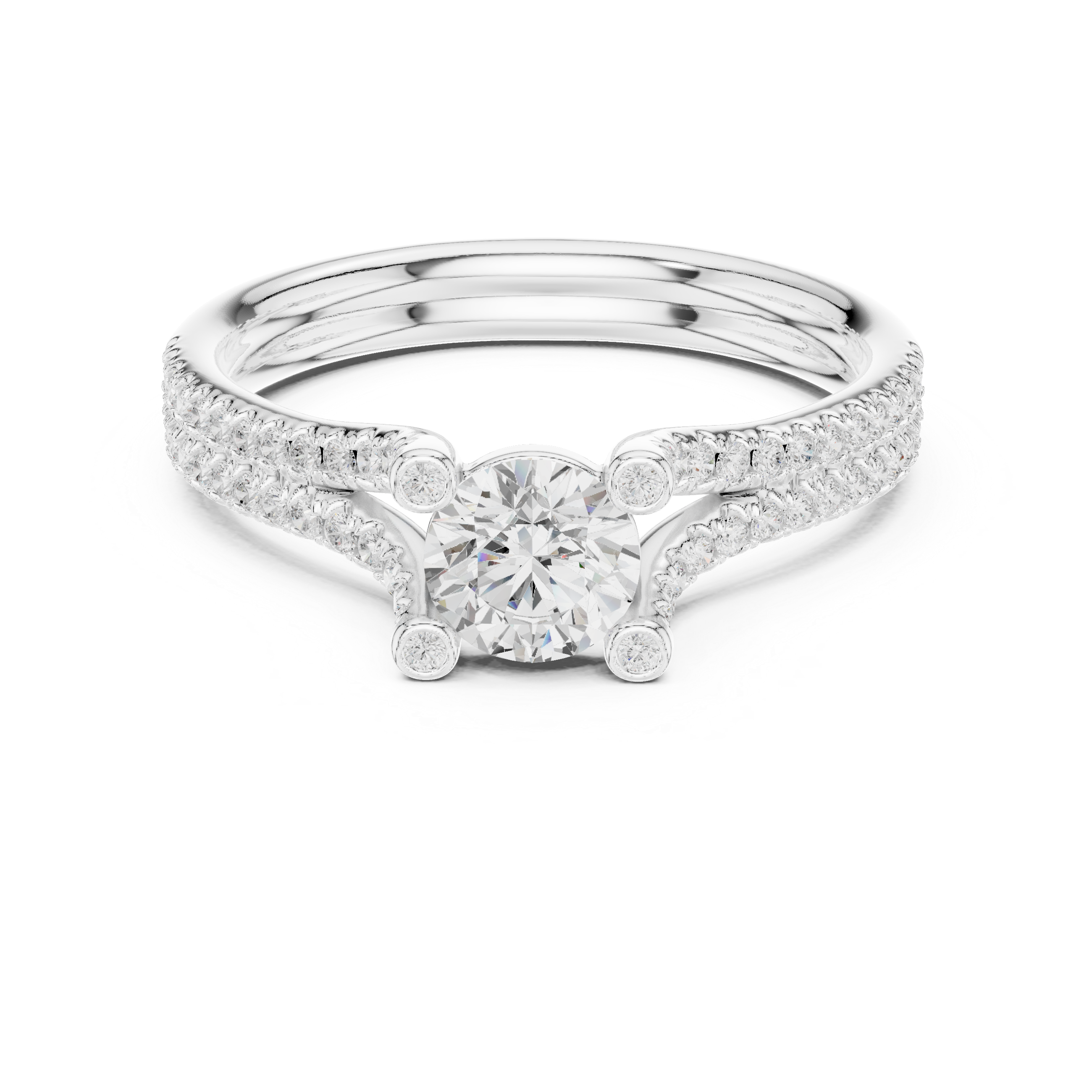 Diamond Engagement Ring with Double Pav? Bands and Round Center Stone