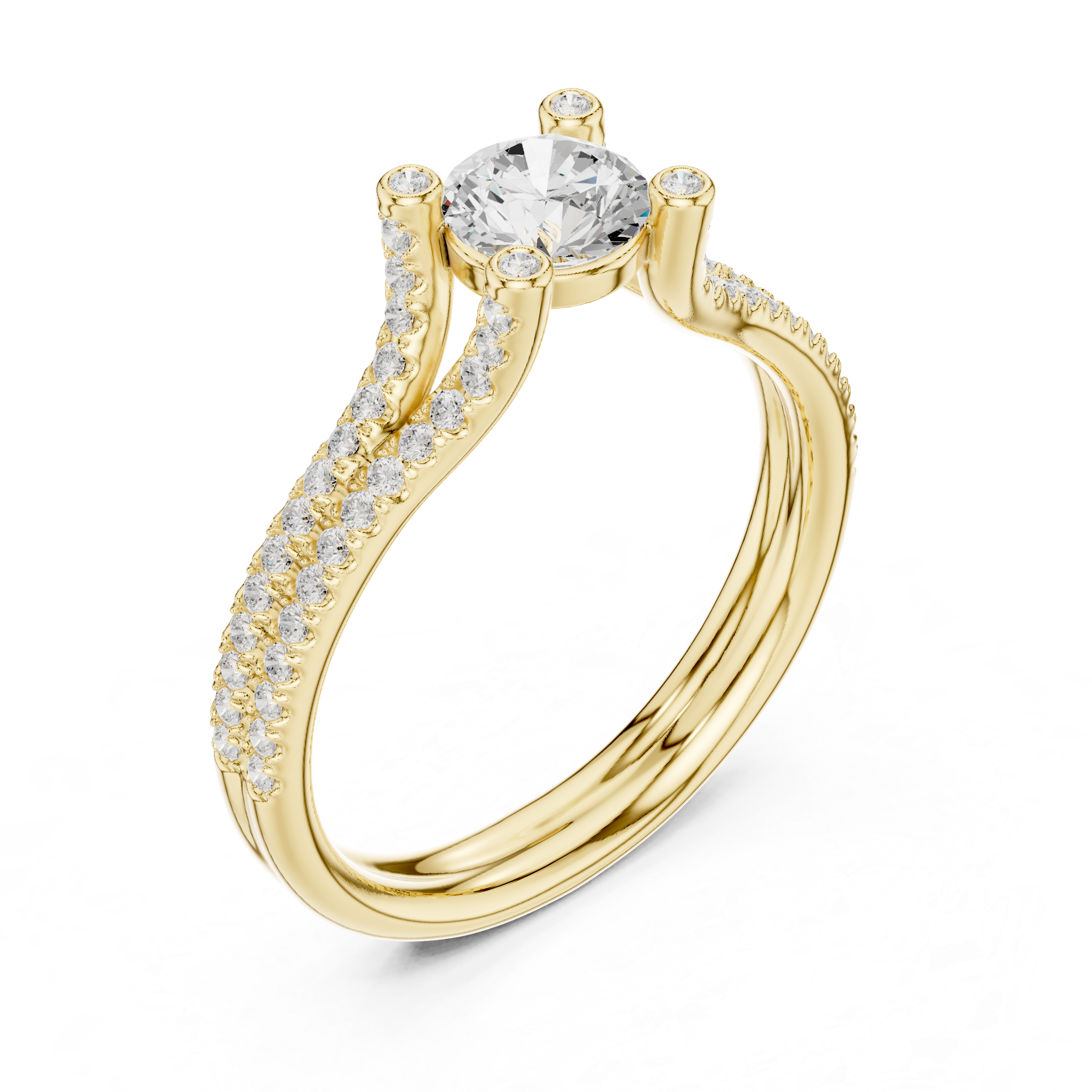Diamond Engagement Ring with Double Pav? Bands and Round Center Stone