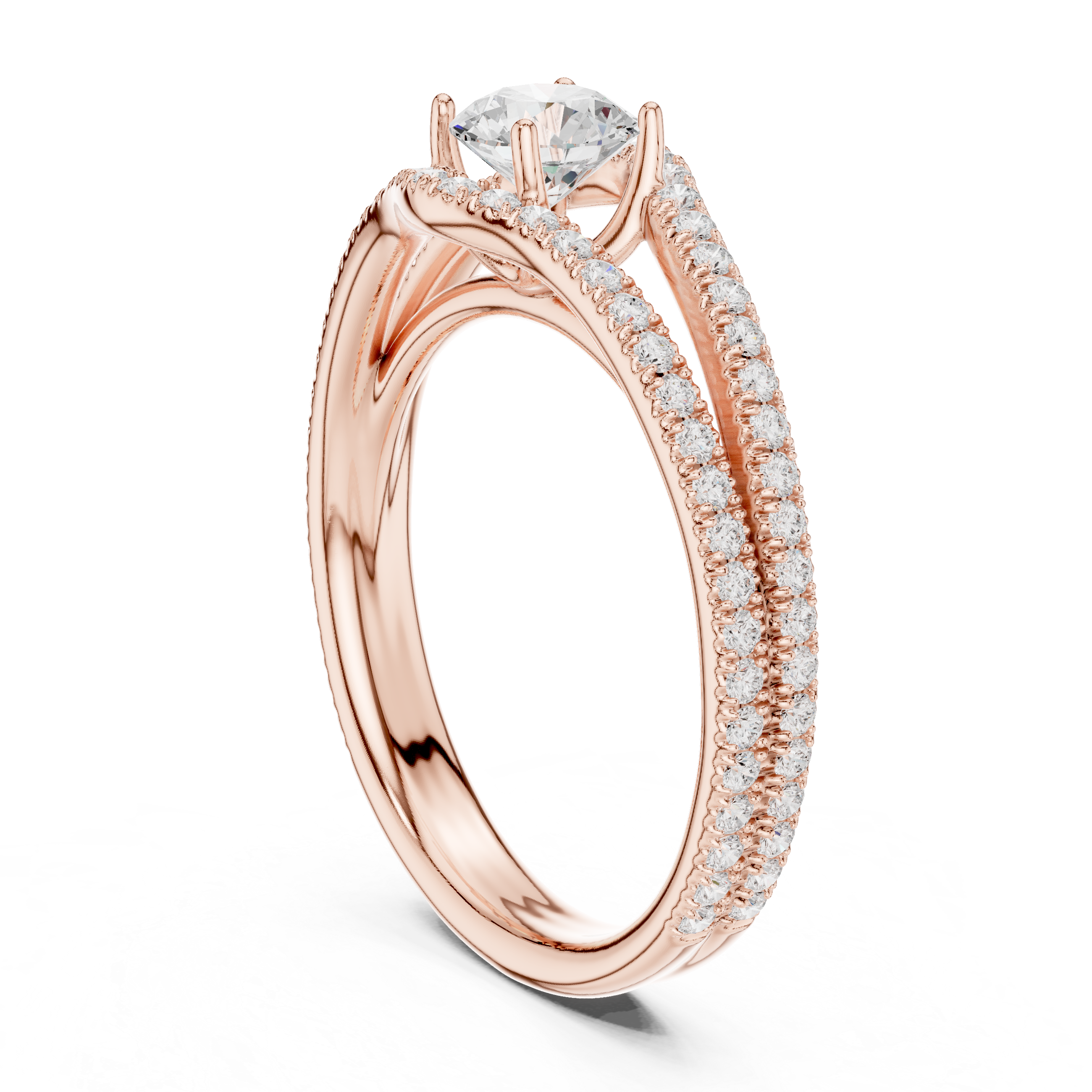 Classic Elegance Rose Gold Diamond Pav? Split Shank Engagement Ring
