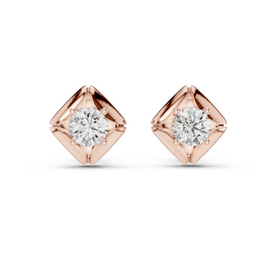 Rose Gold Diamond Stud Earrings with Geometric Setting