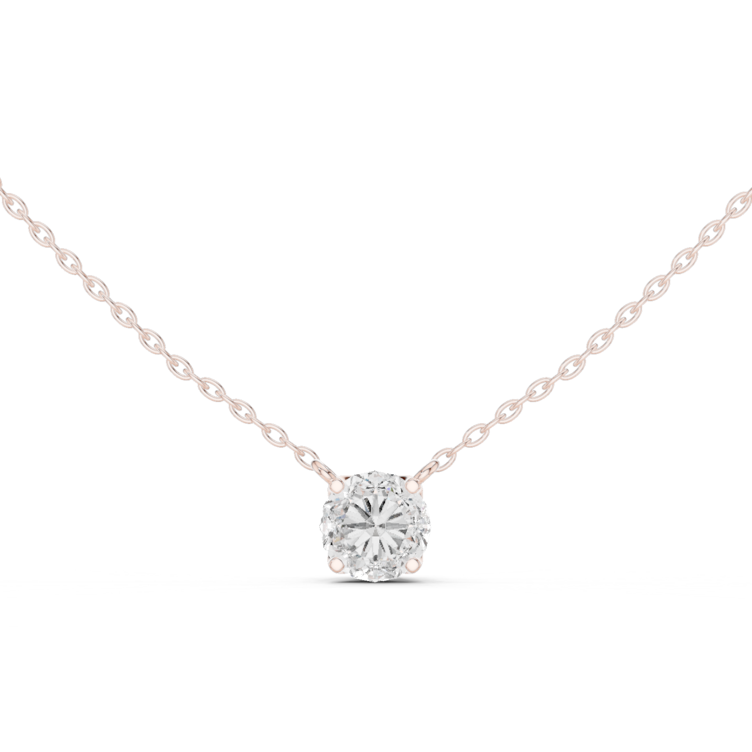 Round brilliant-cut diamond pendant in four-prong setting.
