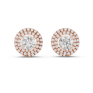 Rose Gold Double Halo Diamond Stud Earrings