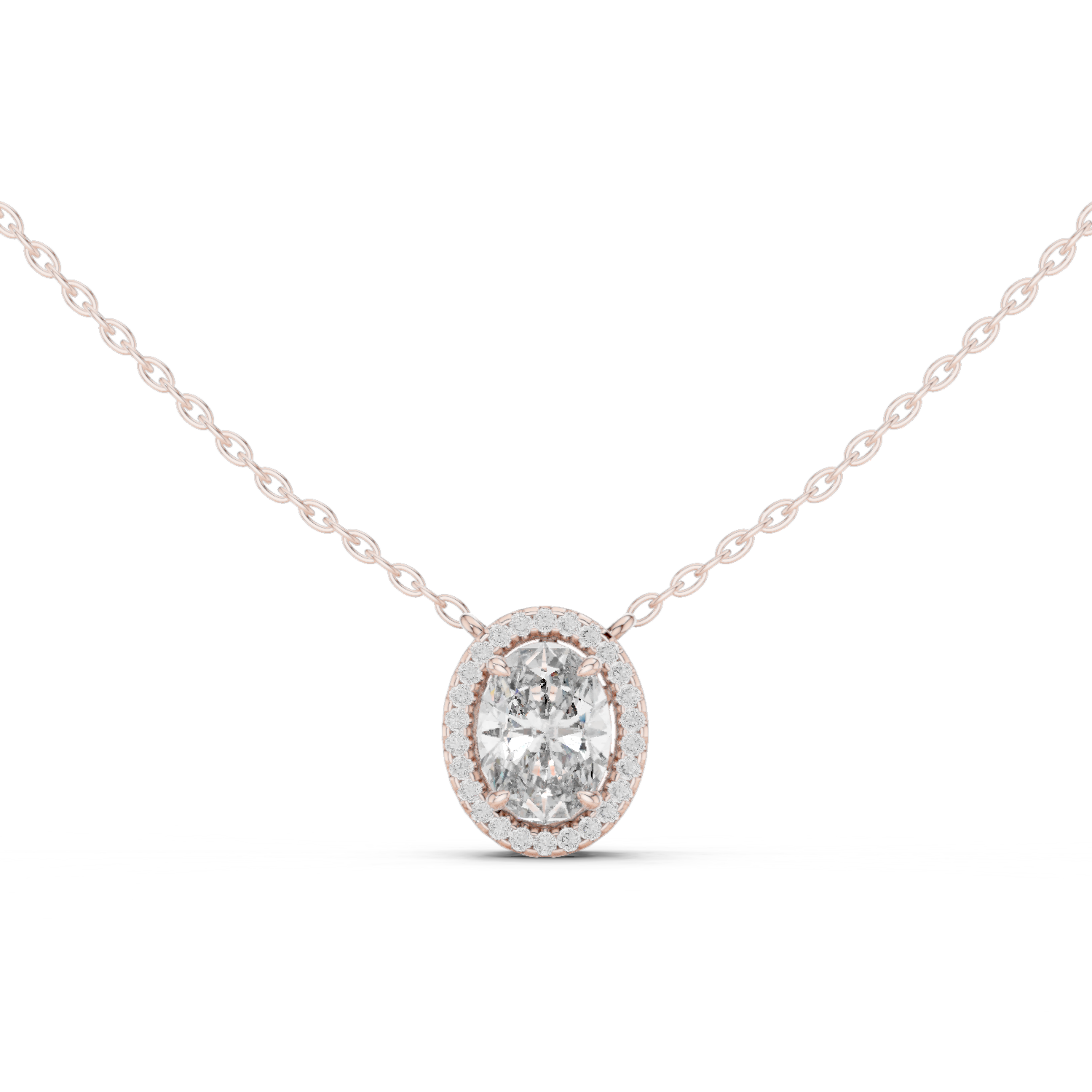 Oval Halo Diamond Pendant Necklace