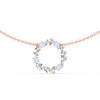 Rose Gold Circle Necklace with Mixed-Cut Crystals and Soft Blue Accents.