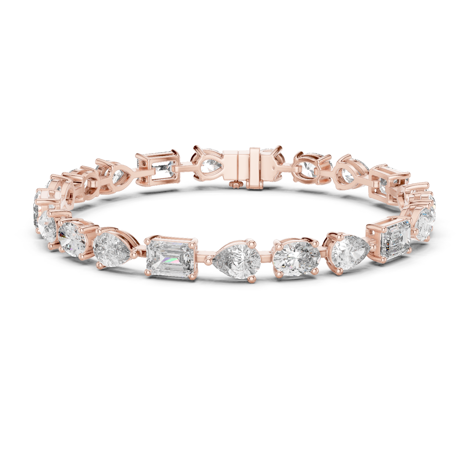 Bracelet with Mixed Cut Diamonds Including Pear, Oval, and Emerald Shapes