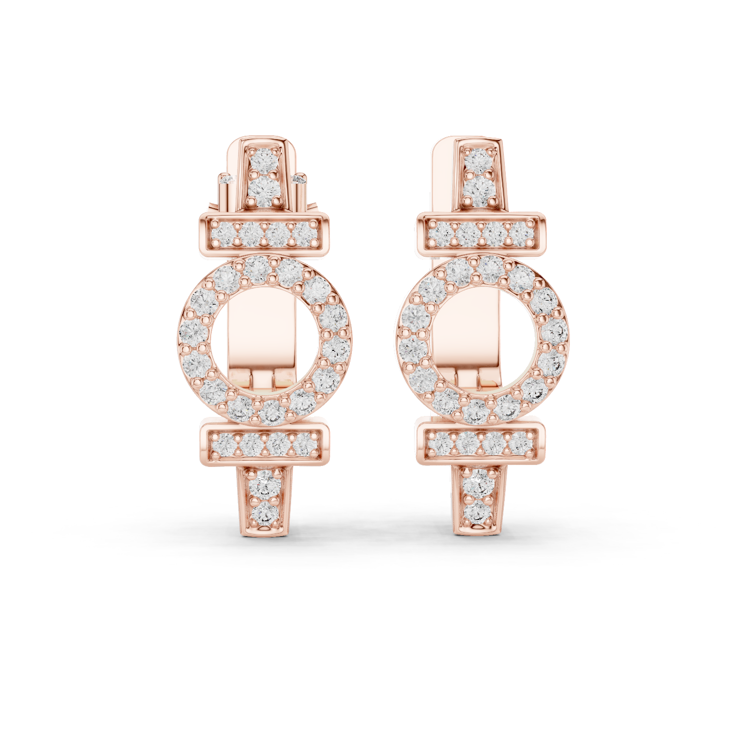 Rose gold diamond circle bar earrings