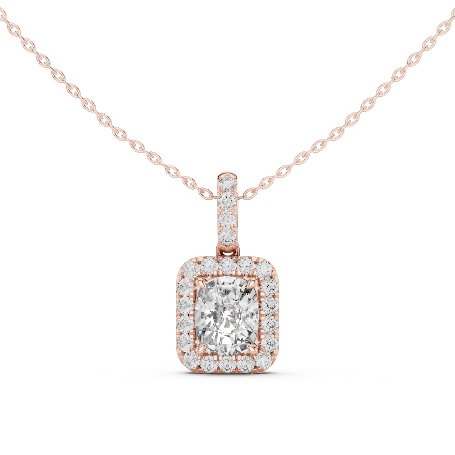 Cushion Halo Diamond Pendant Necklace