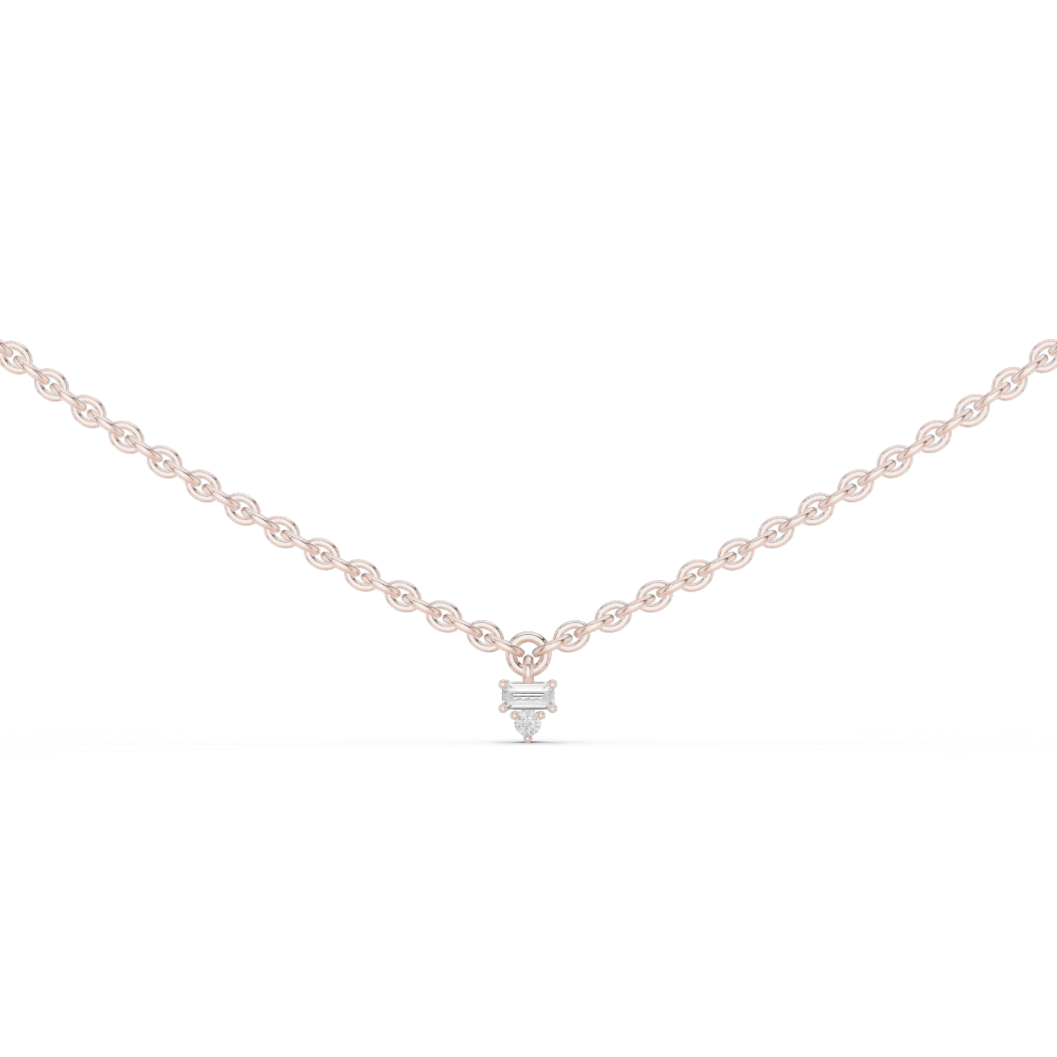 Delicate Rose Gold chain with Trio-Cut Diamond Pendant.
