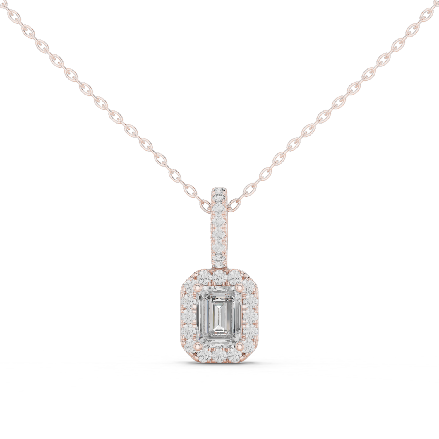 Emerald-Cut Diamond Halo Pendant