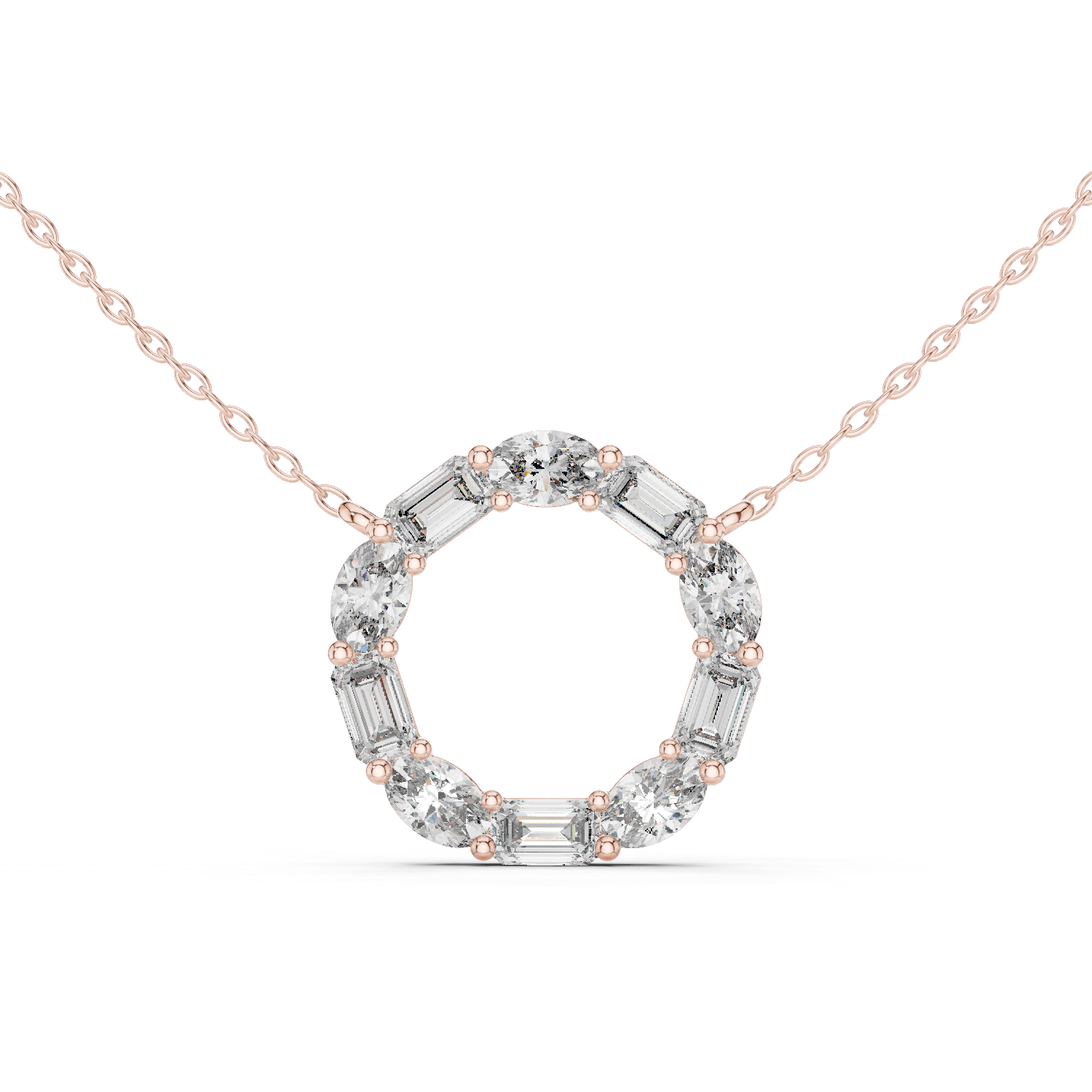 Mixed-Cut Diamond Circle Pendant Necklace