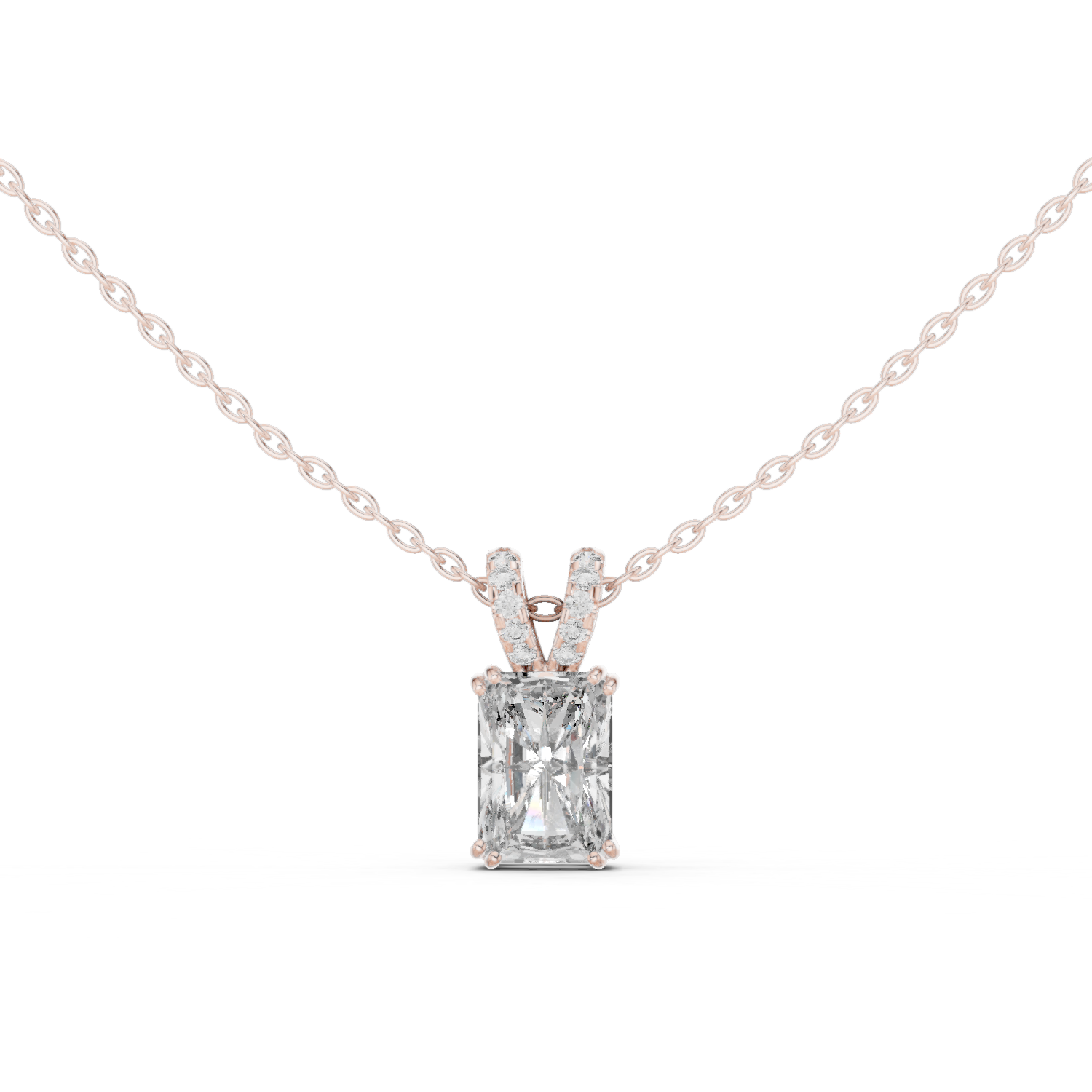 Large Emerald-Cut Diamond Pendant and Pavé Bail