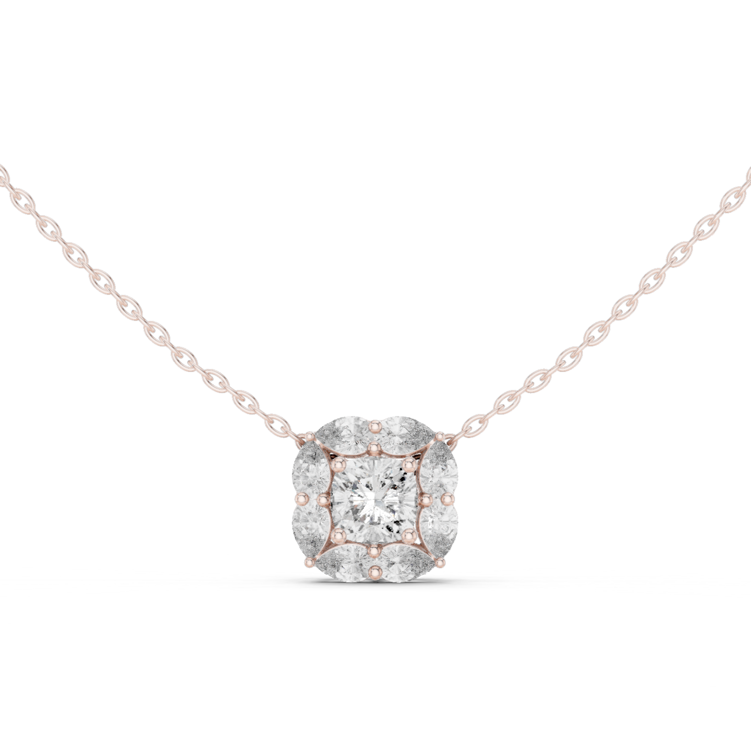 Floral Halo Round Diamond Pendant