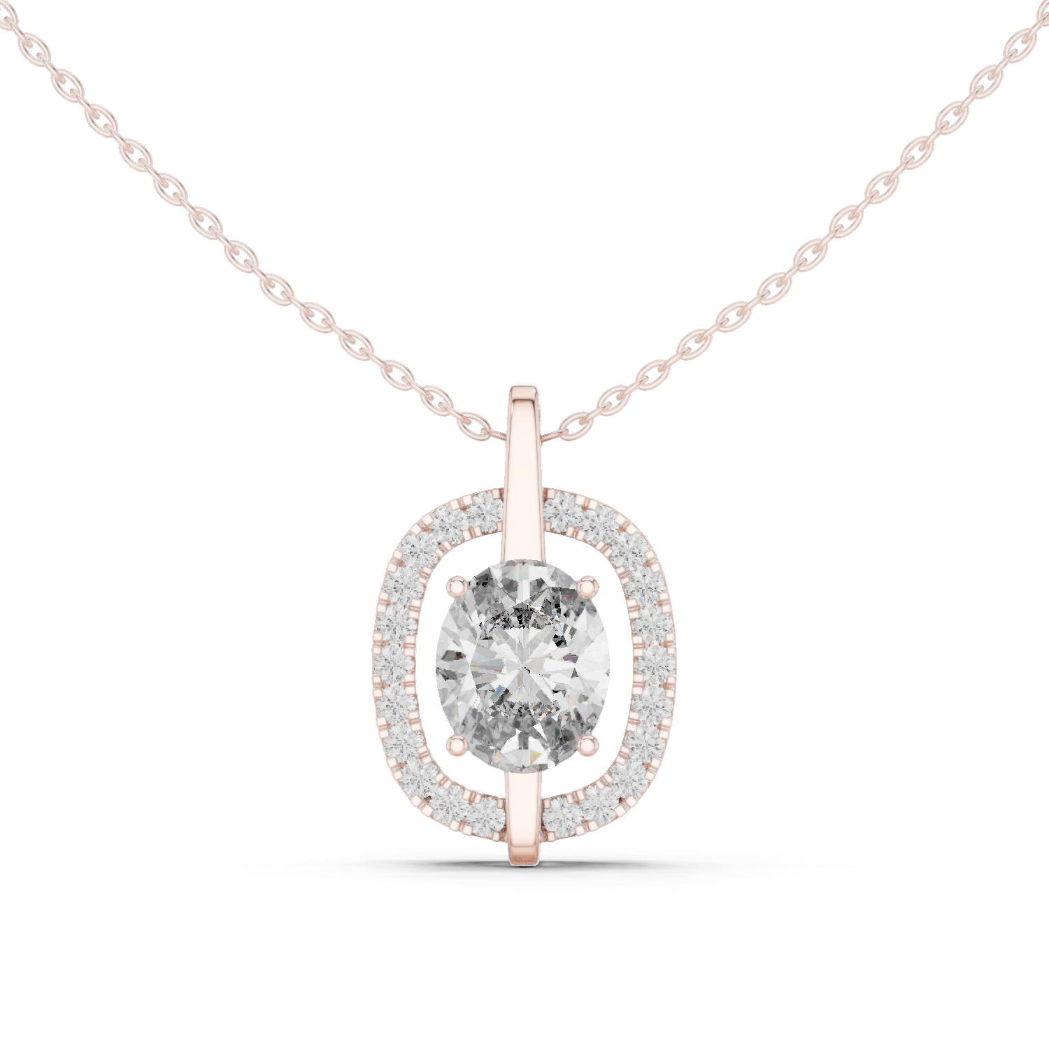 central round brilliant diamond and surrounding pavé diamonds.