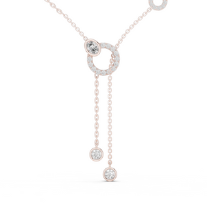 Rose Gold Necklace with Interlocked Diamond Circles and Dangling Charms