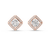 Halo Princess Cushion Diamond Studs in Rose Gold