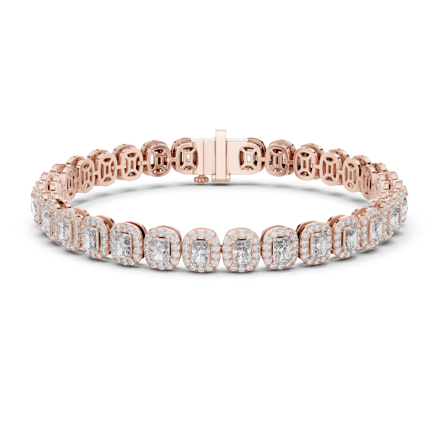 Emerald-Cut Diamond Halo Tennis Bracelet