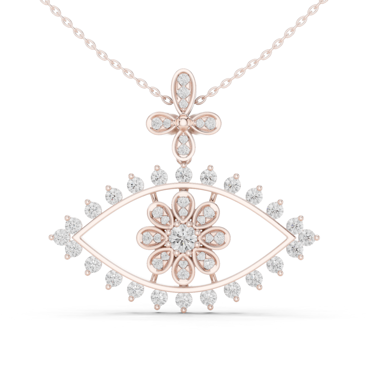 Evil eye pendant with floral diamond accents