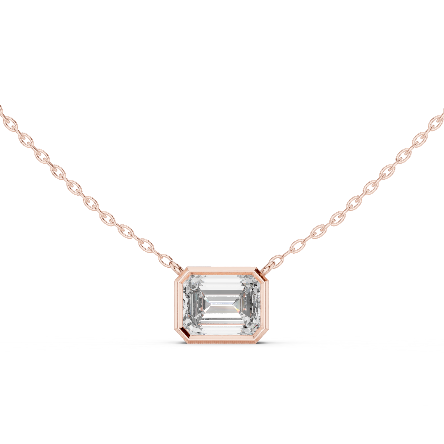 Exquisite Rose Gold Bezel-Set Emerald-Cut Diamond Pendant