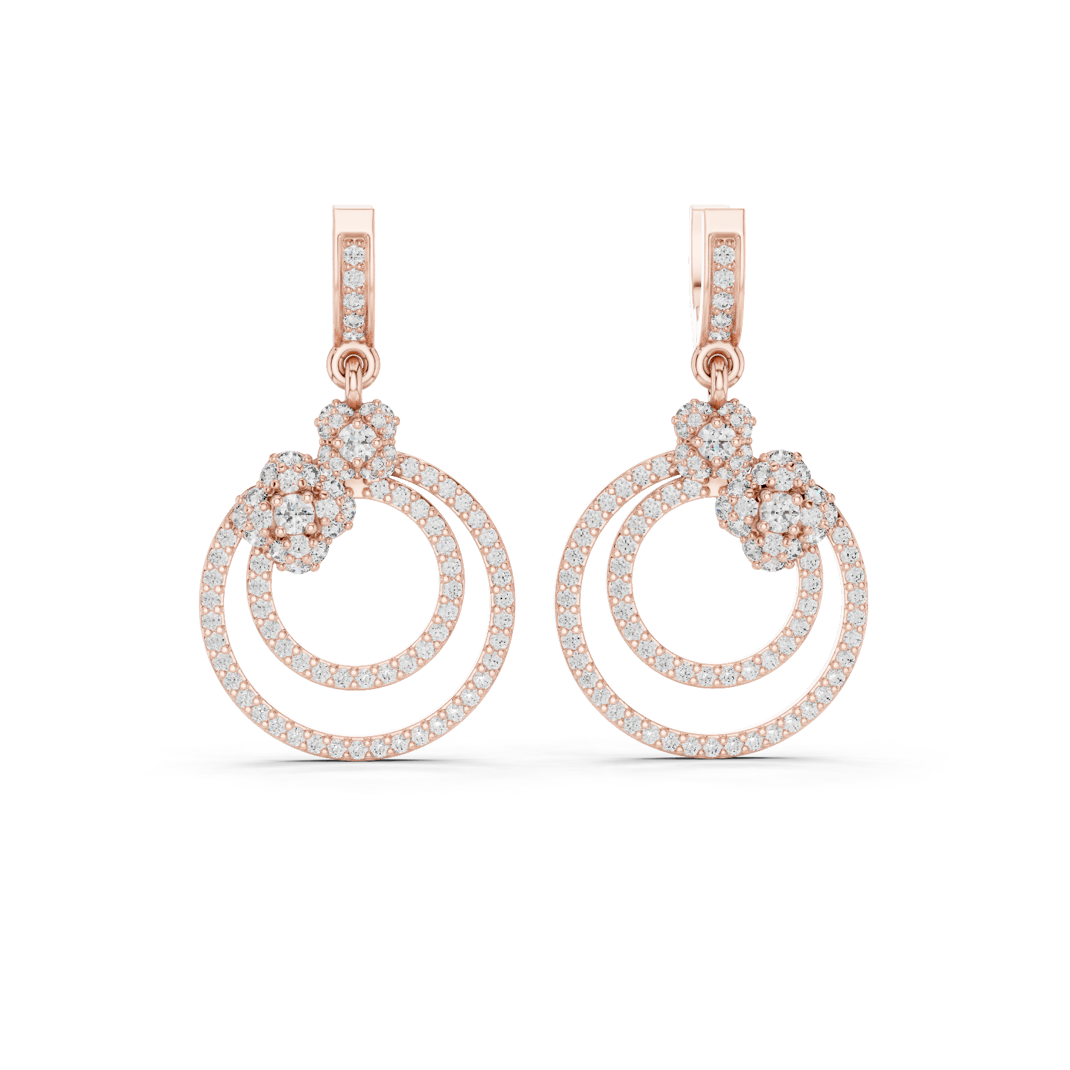 Rose Gold Double Hoop Diamond Earrings