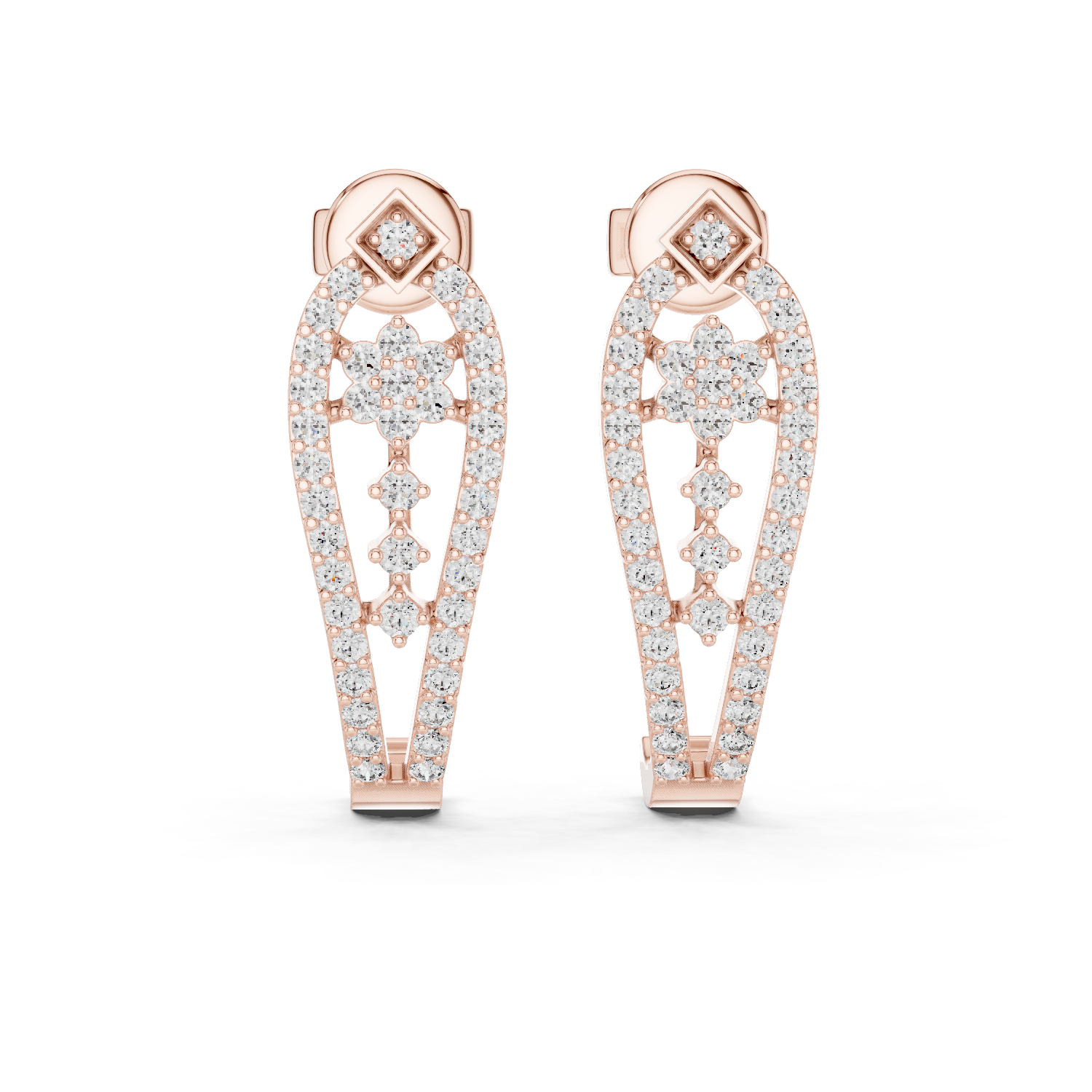 Rose gold diamond floral drop earrings