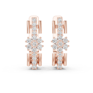 Rose Gold Diamond Floral Cluster Hoop Earrings