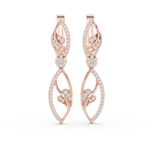 Elegant Rose Gold Diamond Leaf Drop Earrings